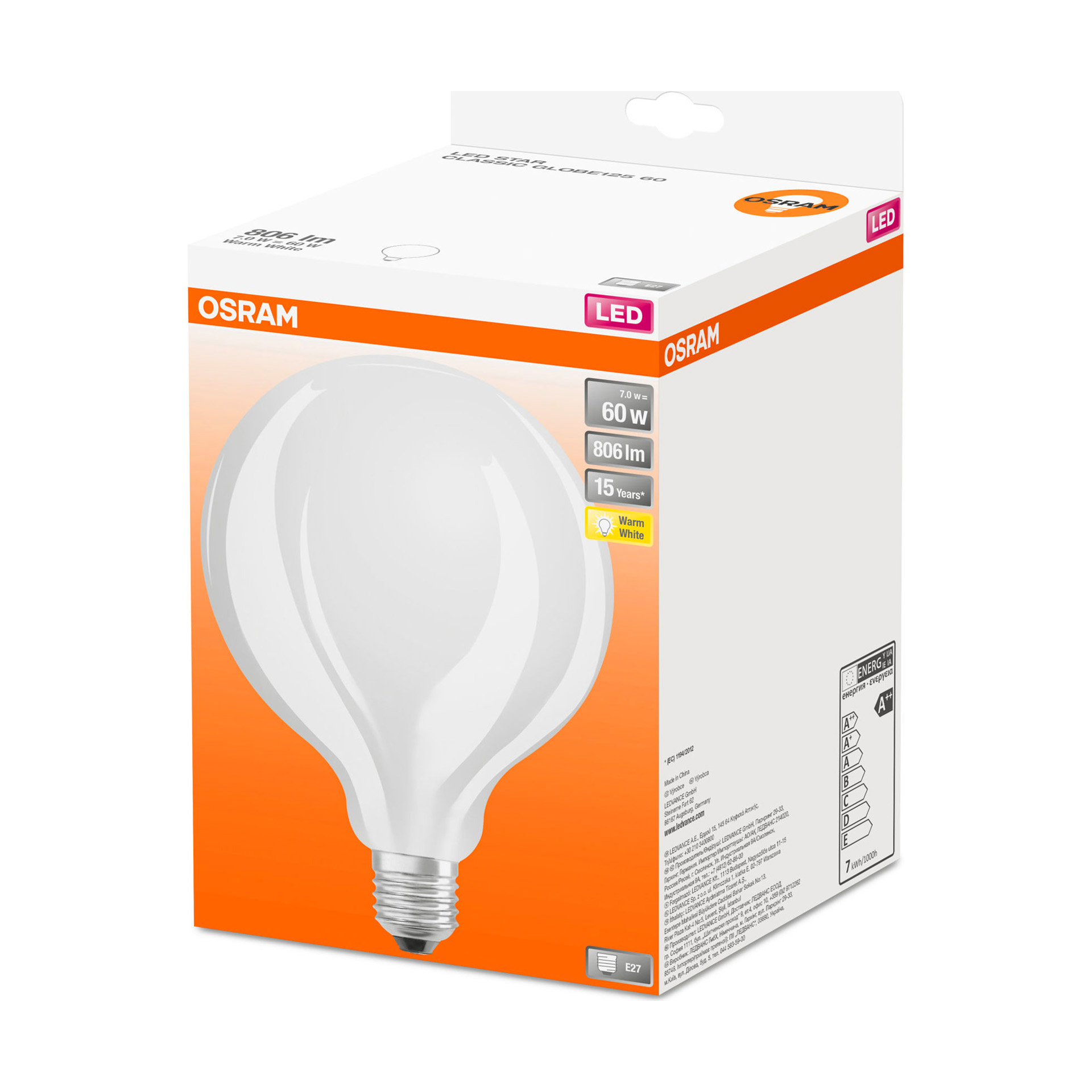 Lâmpada LED Osram Vidro Classic Globe 125 E27 2700K