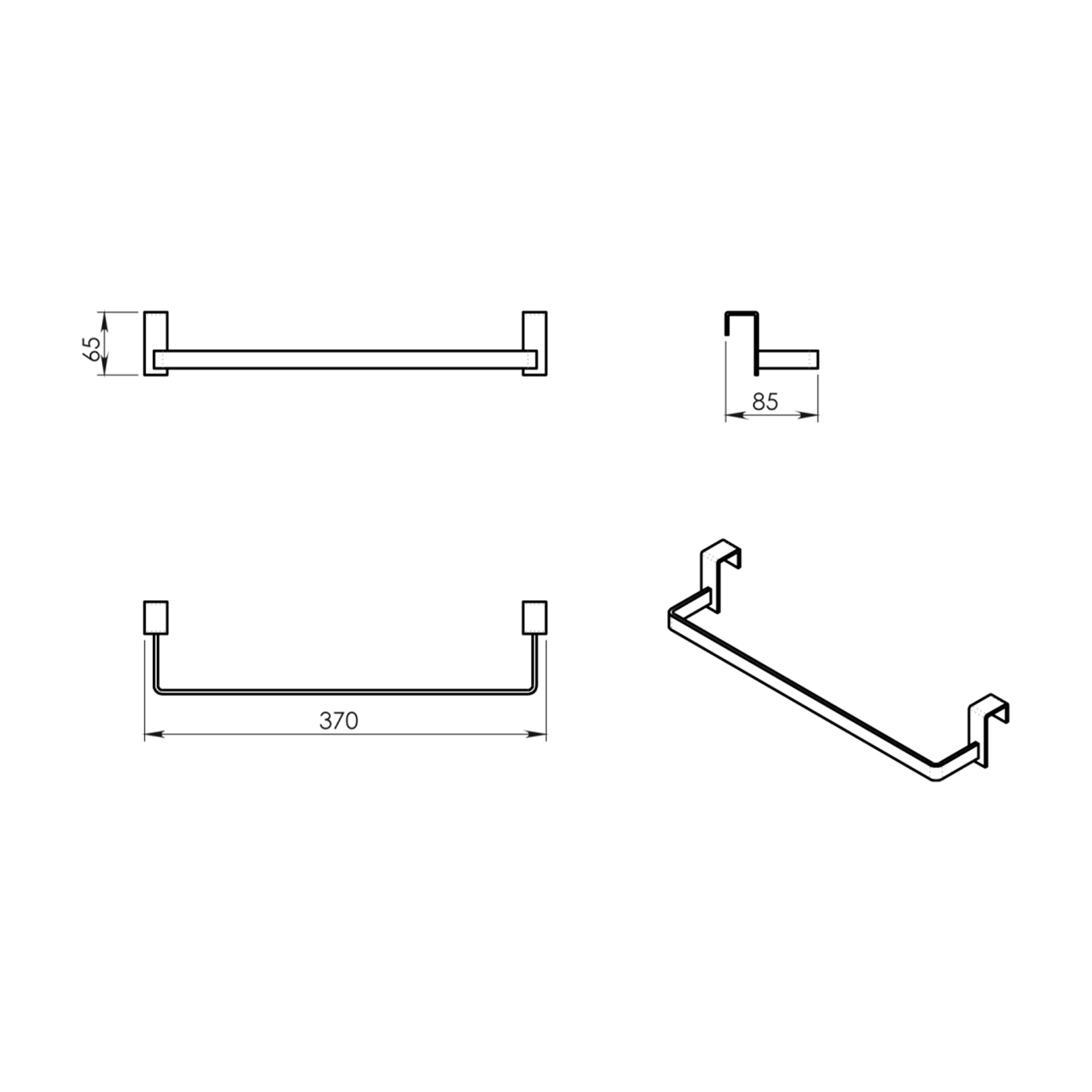 Toalheiro Lateral para Móvel 37x8.5x6.5cm Cromado Gedy