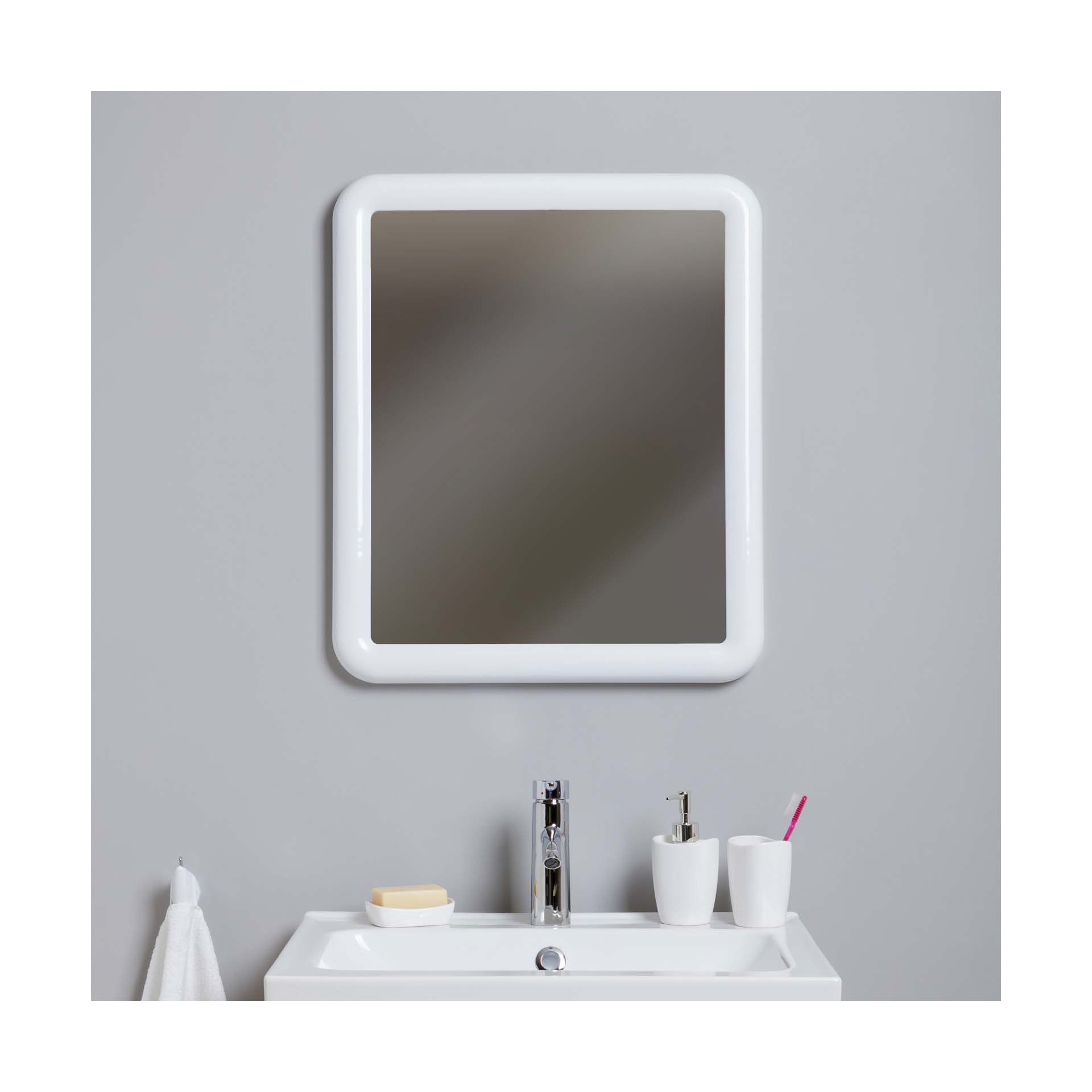 Espelho Retangular com Moldura Branca 65x55cm Tatay