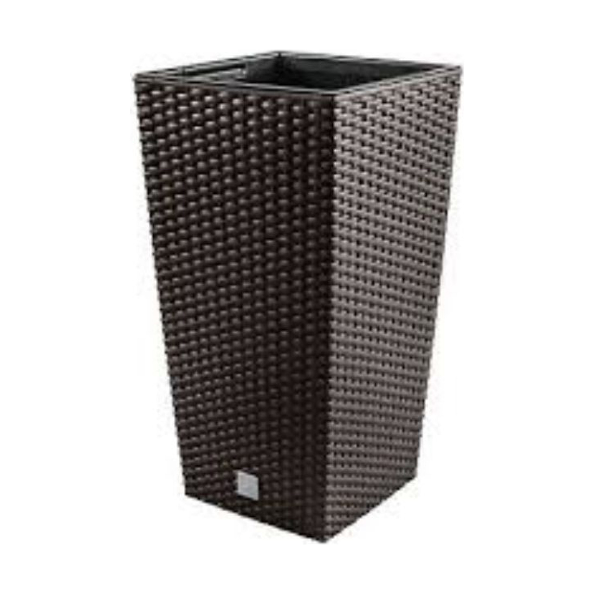 Vaso Quadrado Alto Estilo Ratan Castanho - 17 cm