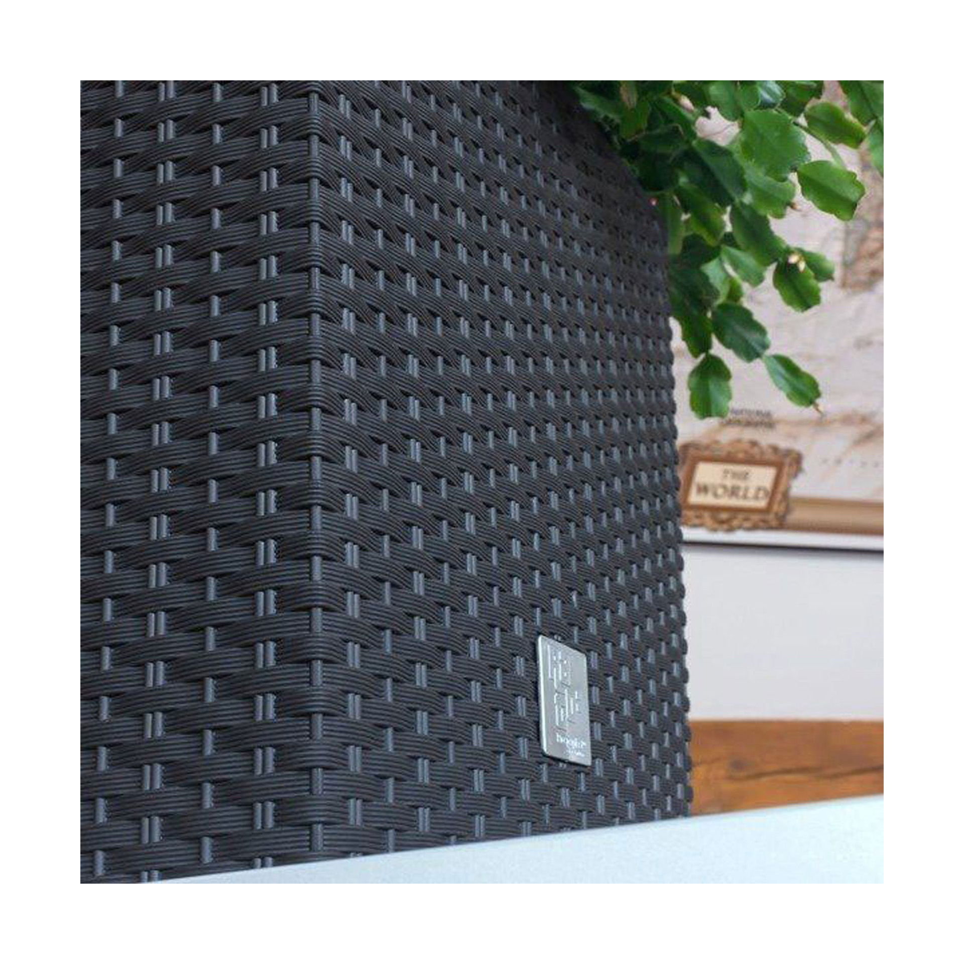 Vaso Quadrado Baixo Estilo Ratan Antracite - 17 cm