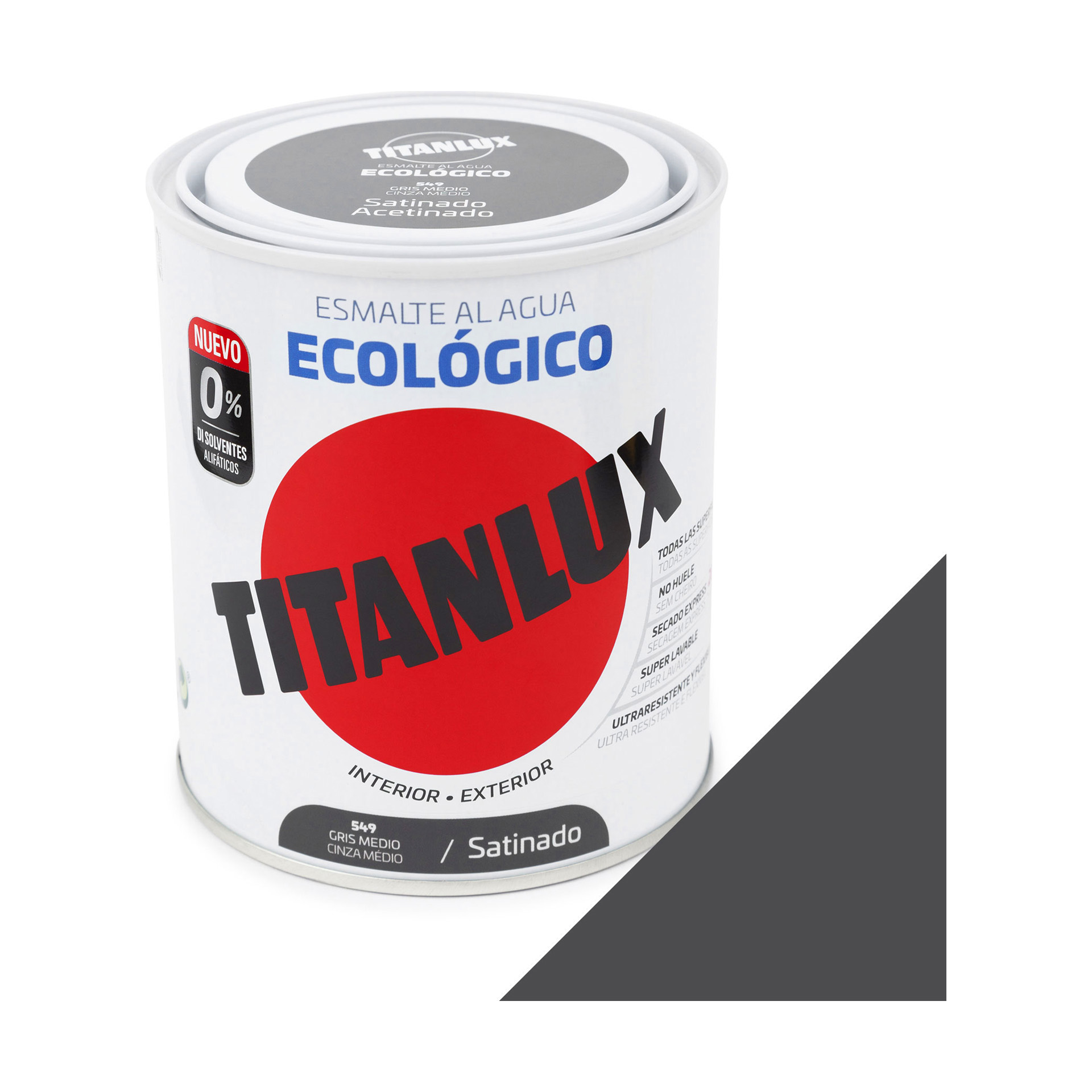 Esmalte Ecológico Base Água Acetinado Titanlux Cinza Médio 750ml