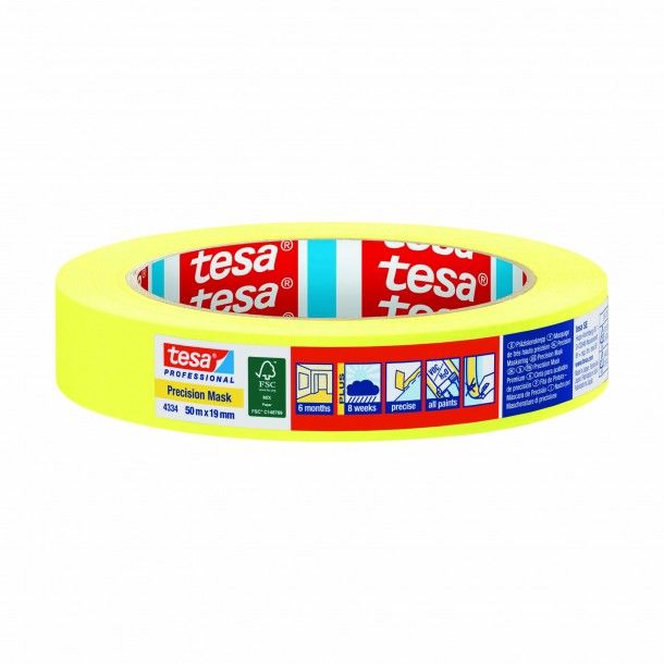 Fita Adesiva de Proteo Papel Lisa 19mm 50M Amarela Tesa