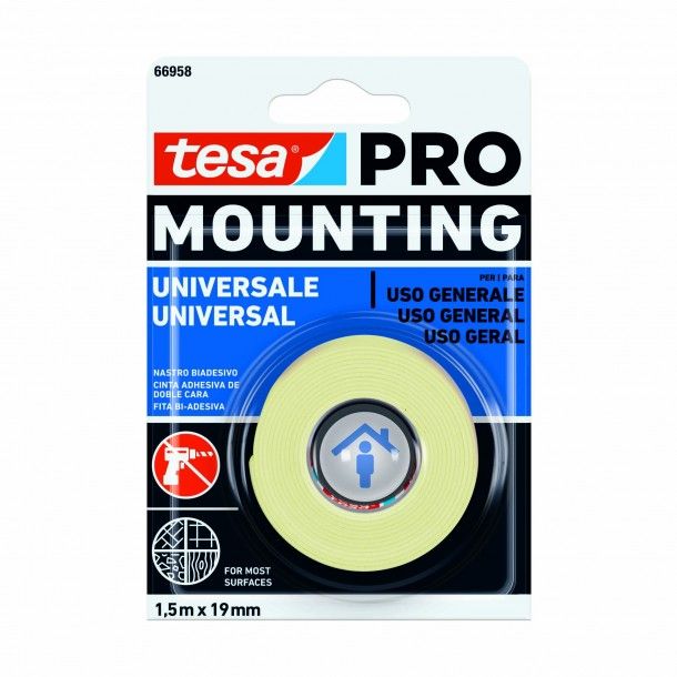 Fita Dupla Face Pro 19mm 1.5M Espuma Branca Tesa