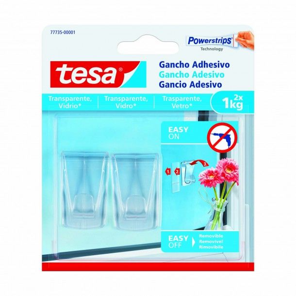 Cabide de Parede Adesivo 27x45x13mm PVC Transparente Tesa 2 Uni