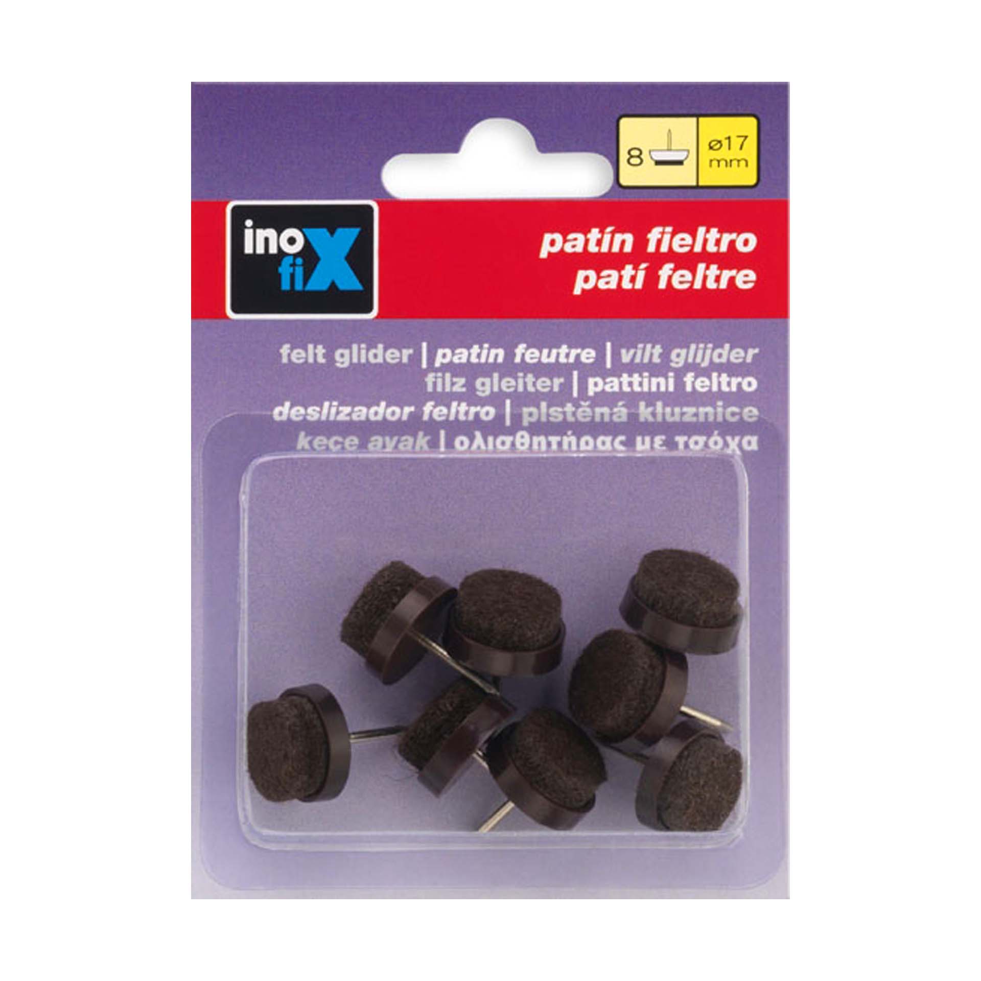 Protetor de Piso de Feltro com Prego 17mm Castanho 8 Uni Inofix