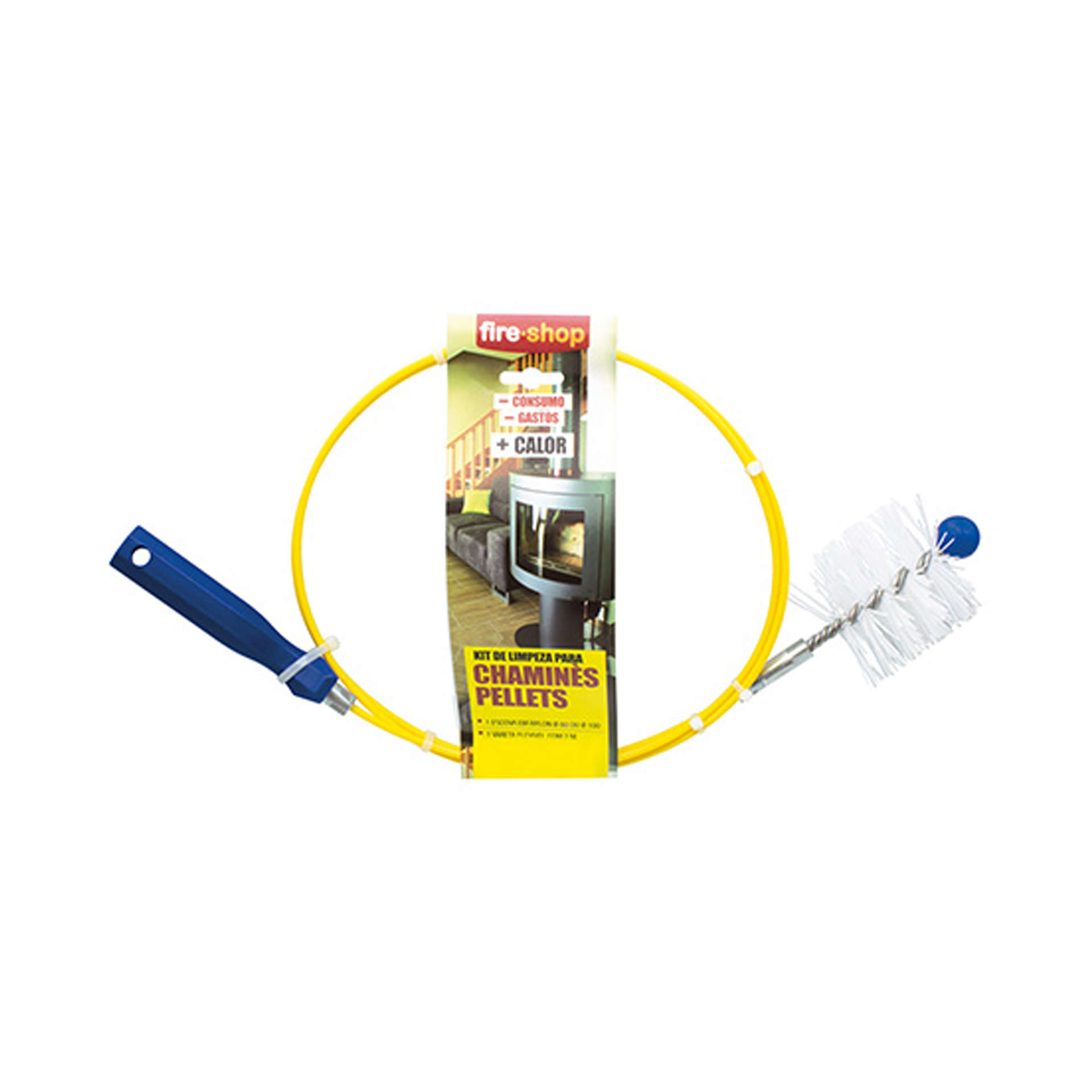 Limpa Chaminés Pellets Nylon 2m com Escovilhão 80mm Fireshop