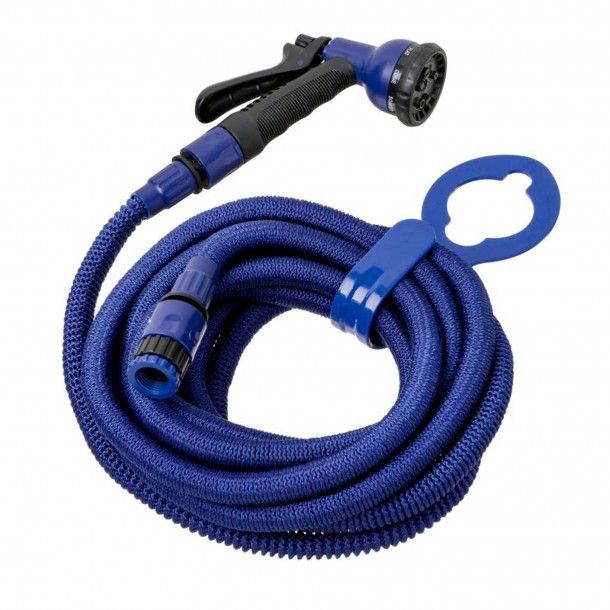 Mangueira Extensvel com Pistola e Suporte de Torneira Azul 15M Tatay