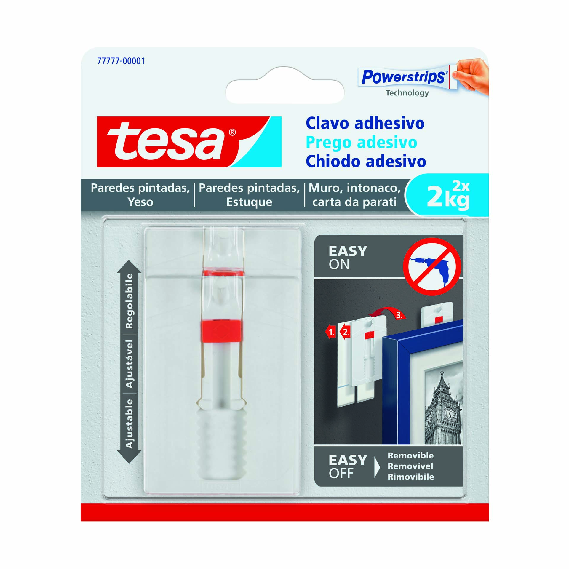 Prego Adesivo Ajustável 45x64x10mm PVC Tesa 2 Uni