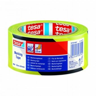 Fita de Sinalizao 50mm 33M PVC Preta/Amarela Tesa