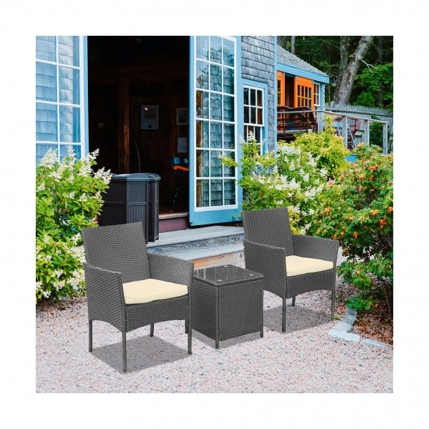 Conjunto de Jardim 2 Cadeiras com Almofadas e Mesa Conjunto de Jardim 2 Cadeiras com Almofadas e Mesa