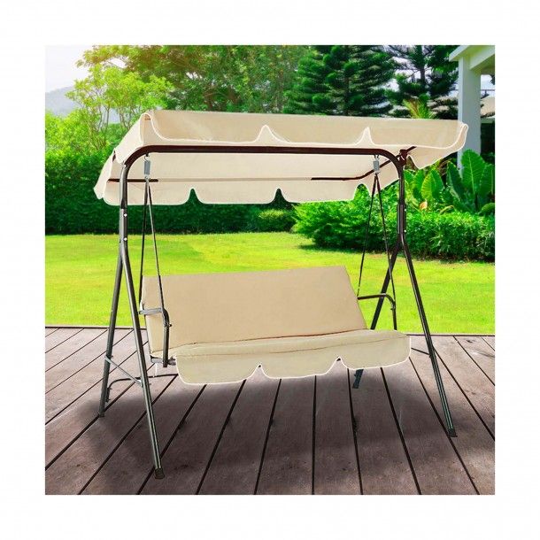Banco Baloiço de 3 Lugares Creme 170x110x153cm Banco Baloiço de 3 Lugares Creme 170x110x153cm
