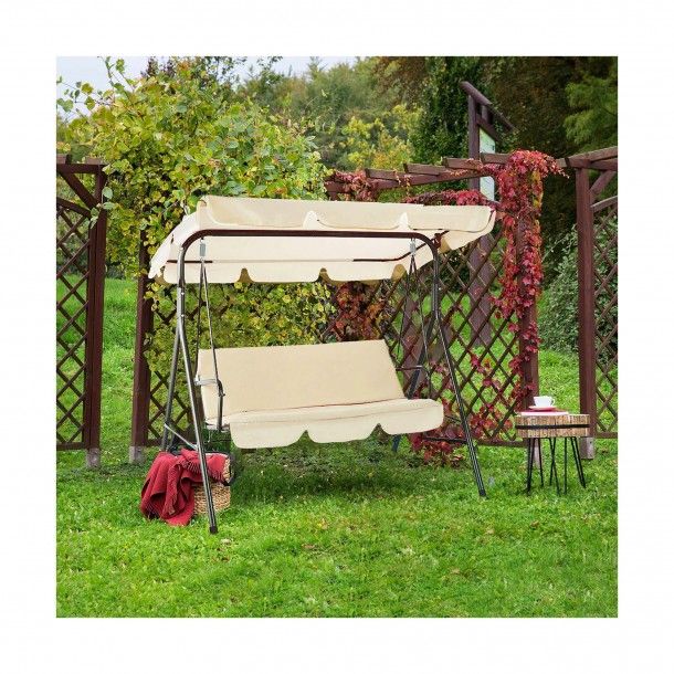 Banco Baloiço de 3 Lugares Creme 170x110x153cm Banco Baloiço de 3 Lugares Creme 170x110x153cm