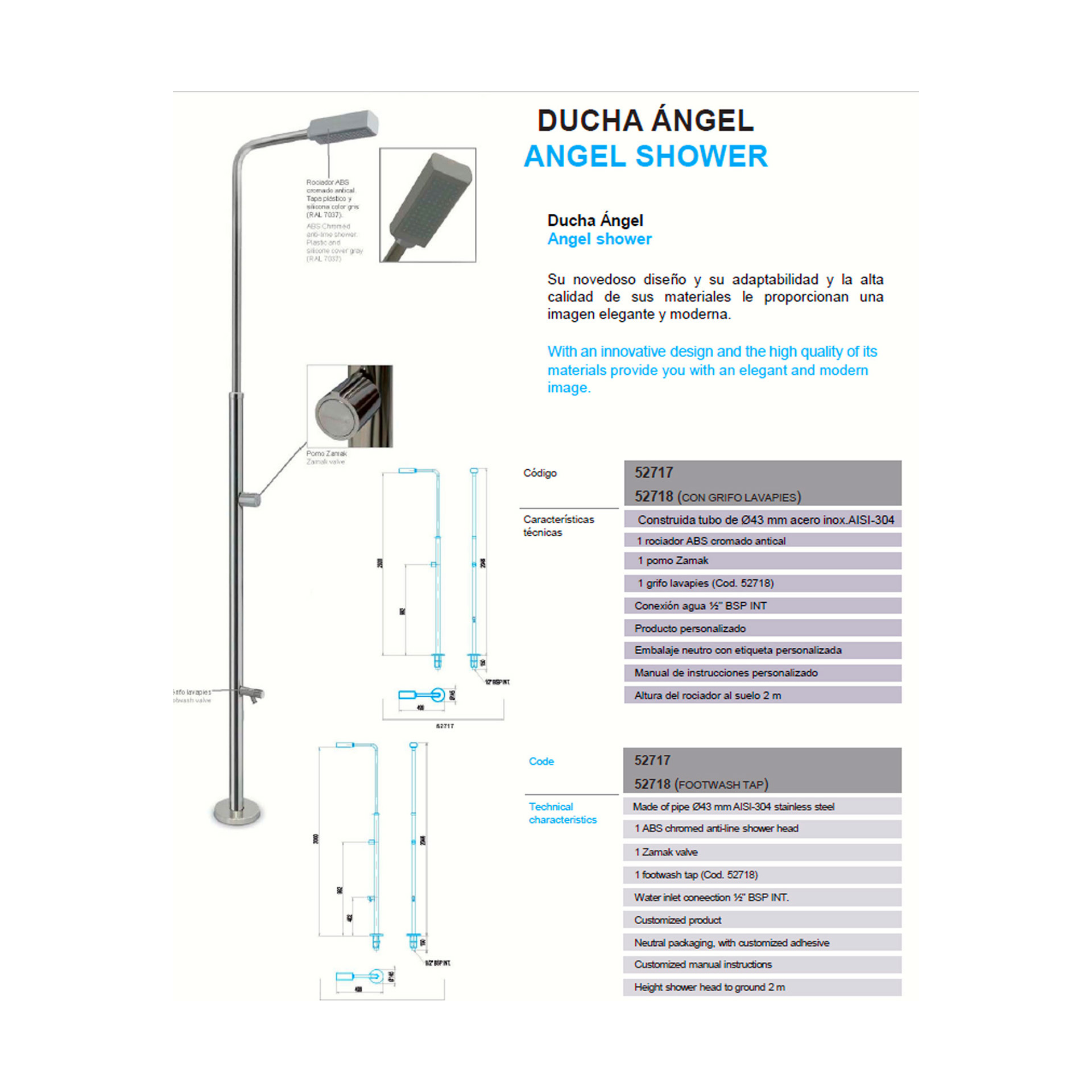 Chuveiro Coluna Piscina com Lava Pés Inox Astralpool