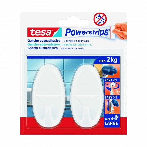 Cabide de Parede Adesivo 37x69x23mm PVC Branco Tesa 2 Uni