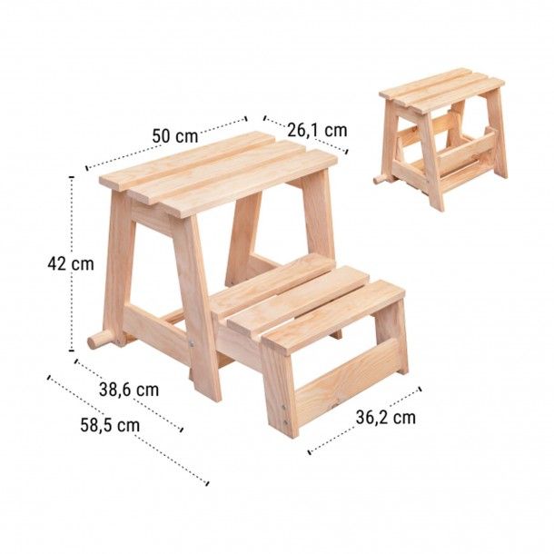 Banco Escadote Dobrável 500x420x585mm Madeira Astigarraga Banco Escadote Dobrável 500x420x585mm Madeira Astigarraga