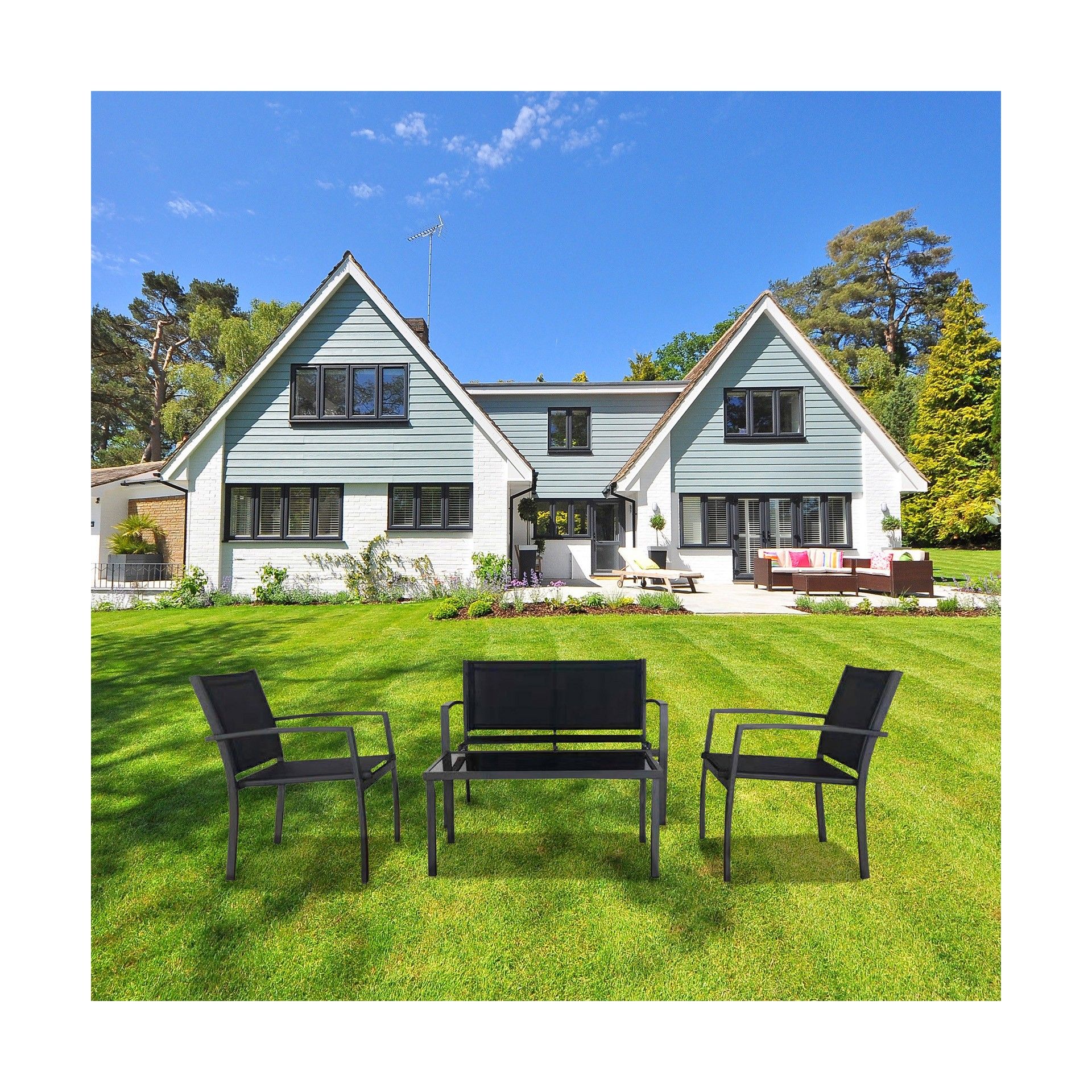 Conjunto de Jardim com 2 Cadeiras Mesa e Sofá