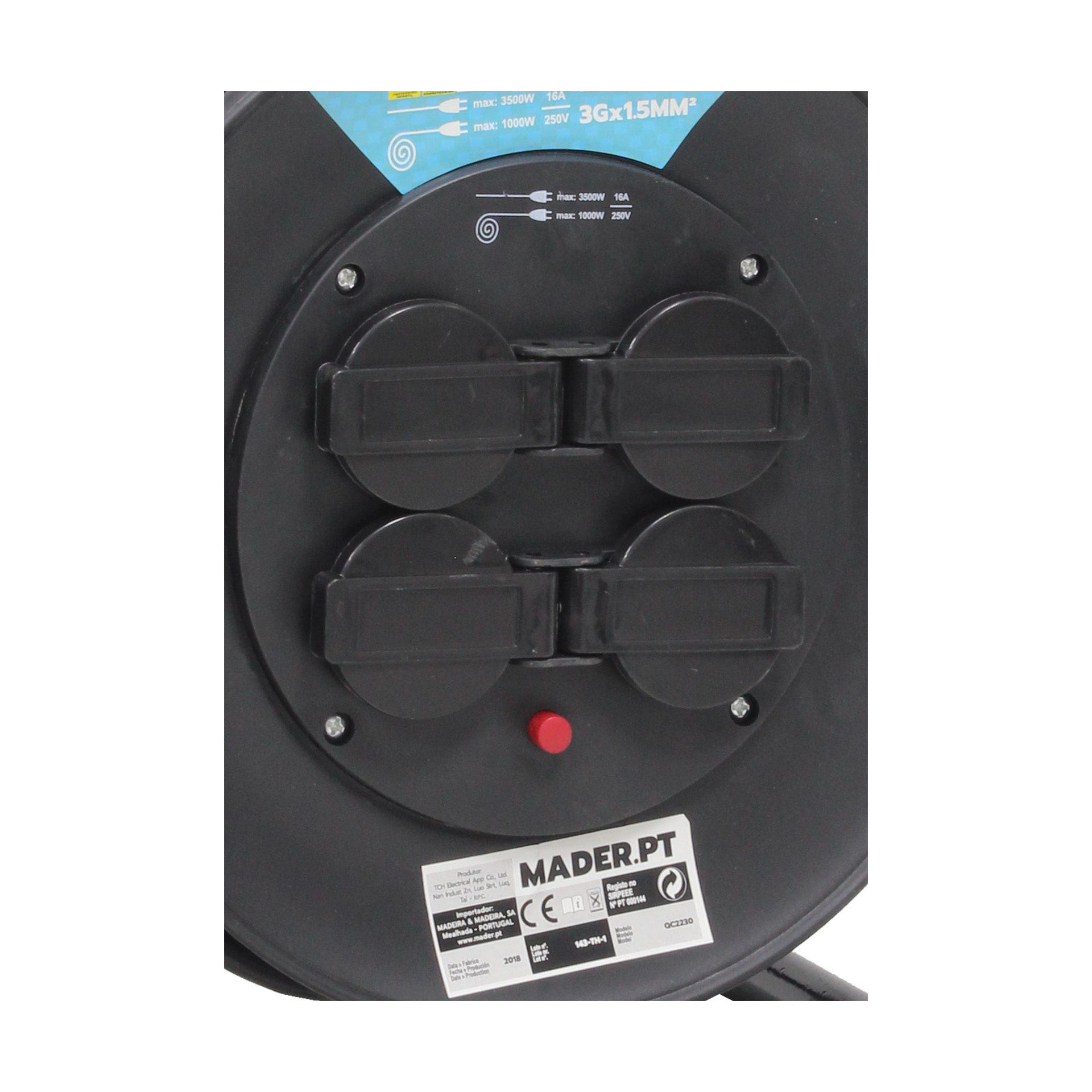 Extensão Elétrica Super Power com Enrolador e 4 Tomadas 25M Mader