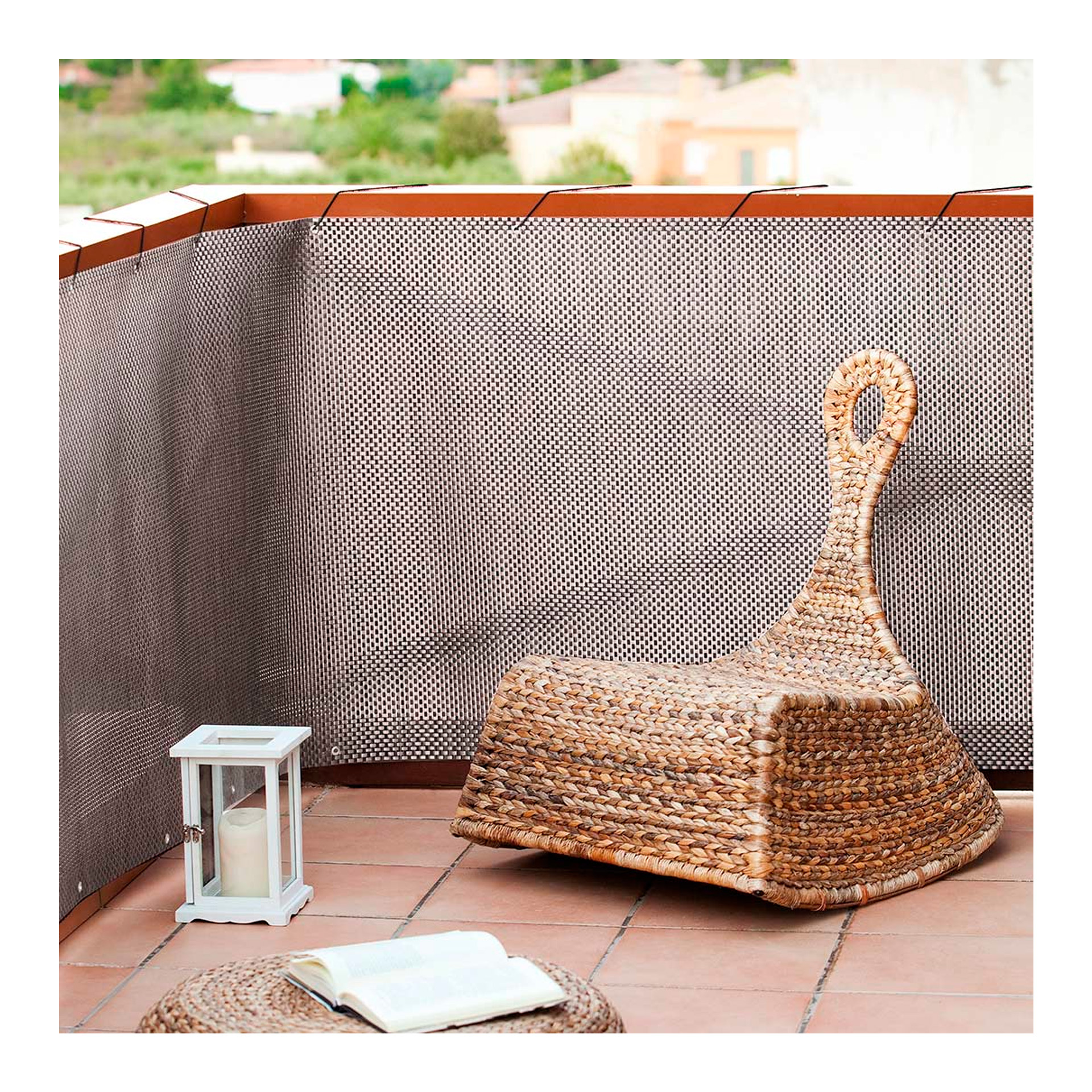 Vedação de Malha Rattan 90x300cm Cinza Catral