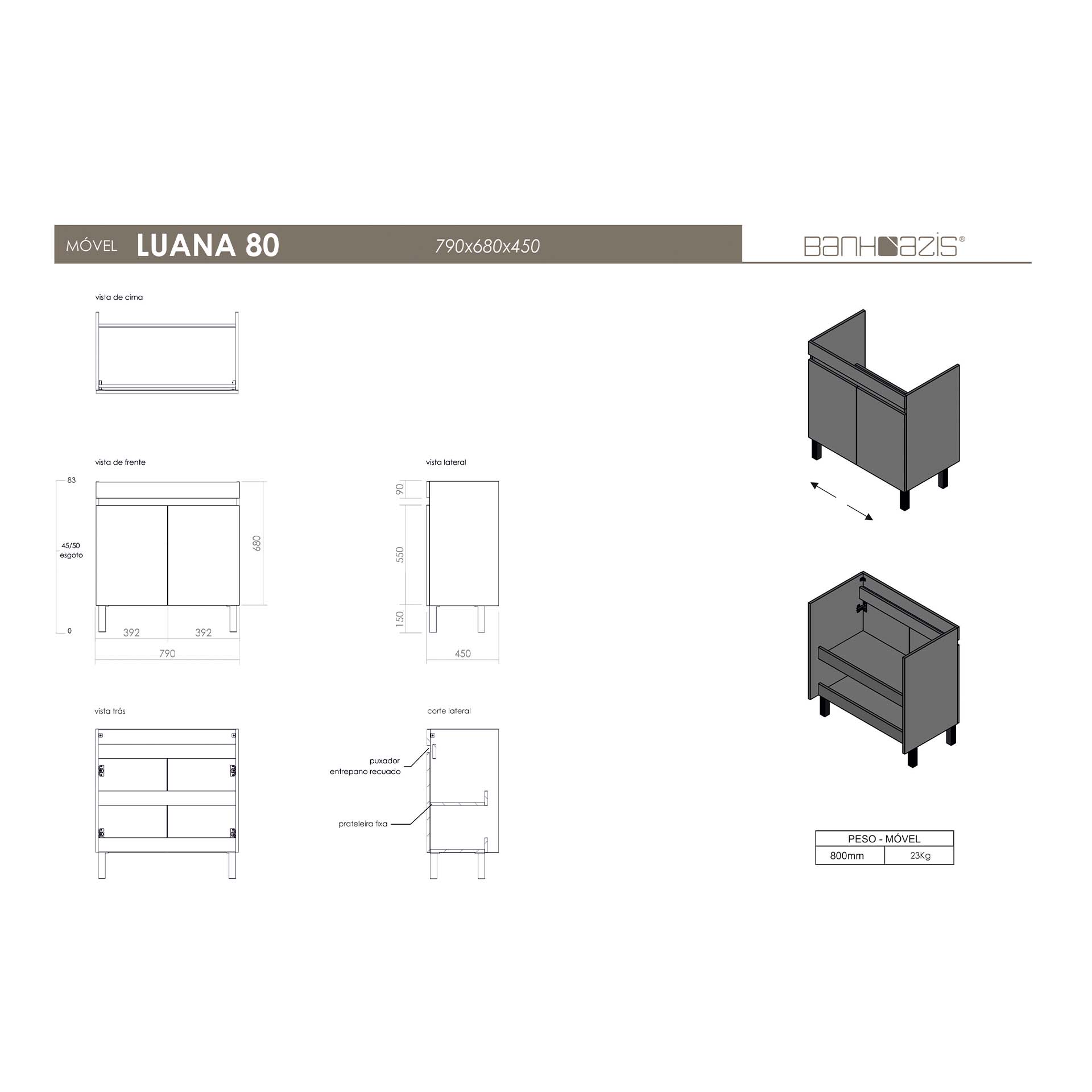 Móvel Casa de Banho Luana 80 com Lavatório 80 Fifty Banhoazis