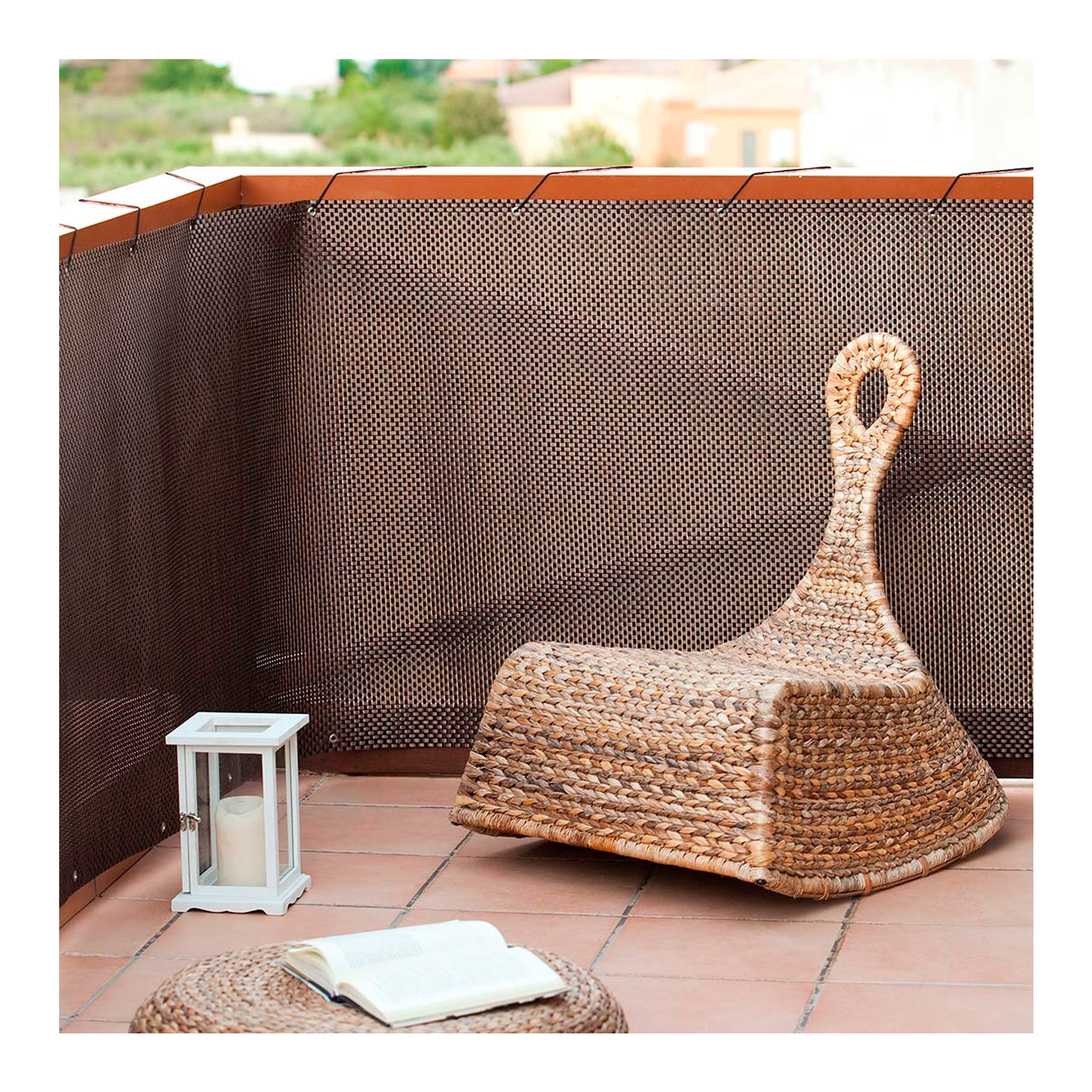 Vedação de Malha Rattan 90x300cm Castanho Catral