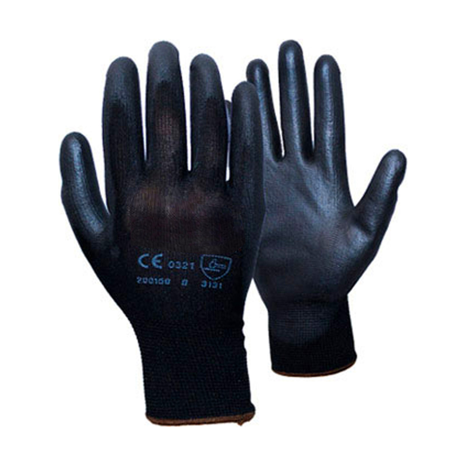 Luvas Nylon/PU Pretas - Tamanho 9