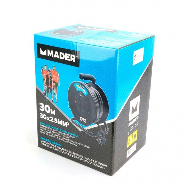 Extensão Elétrica com Enrolador e 4 Tomadas 30M Mader Extensão Elétrica com Enrolador e 4 Tomadas 30M Mader