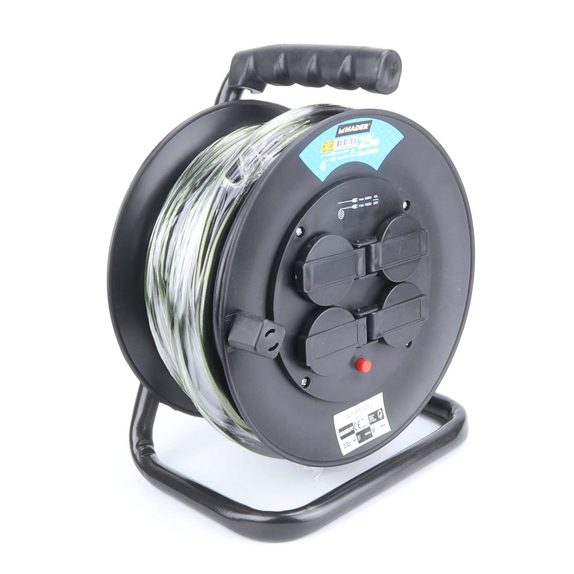 Extensão Elétrica com Enrolador e 4 Tomadas com Tampa 25M Mader