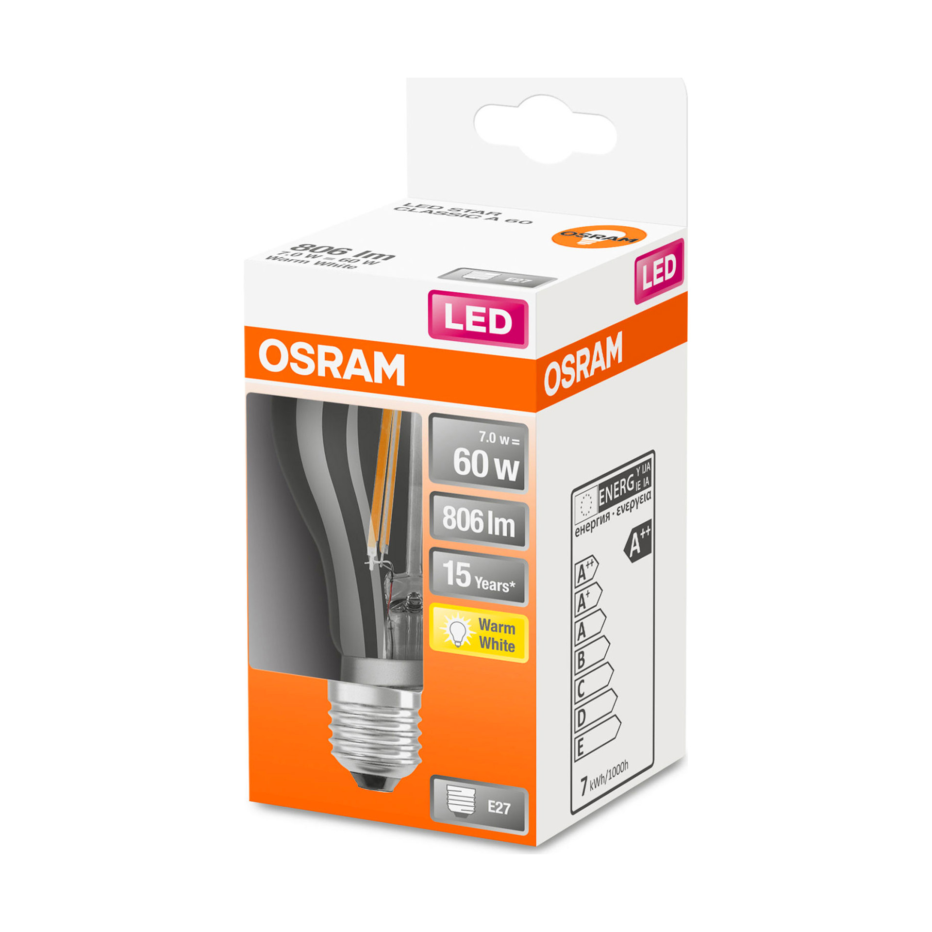 Lâmpada LED Filamento Osram Vidro Classic A60 2700K