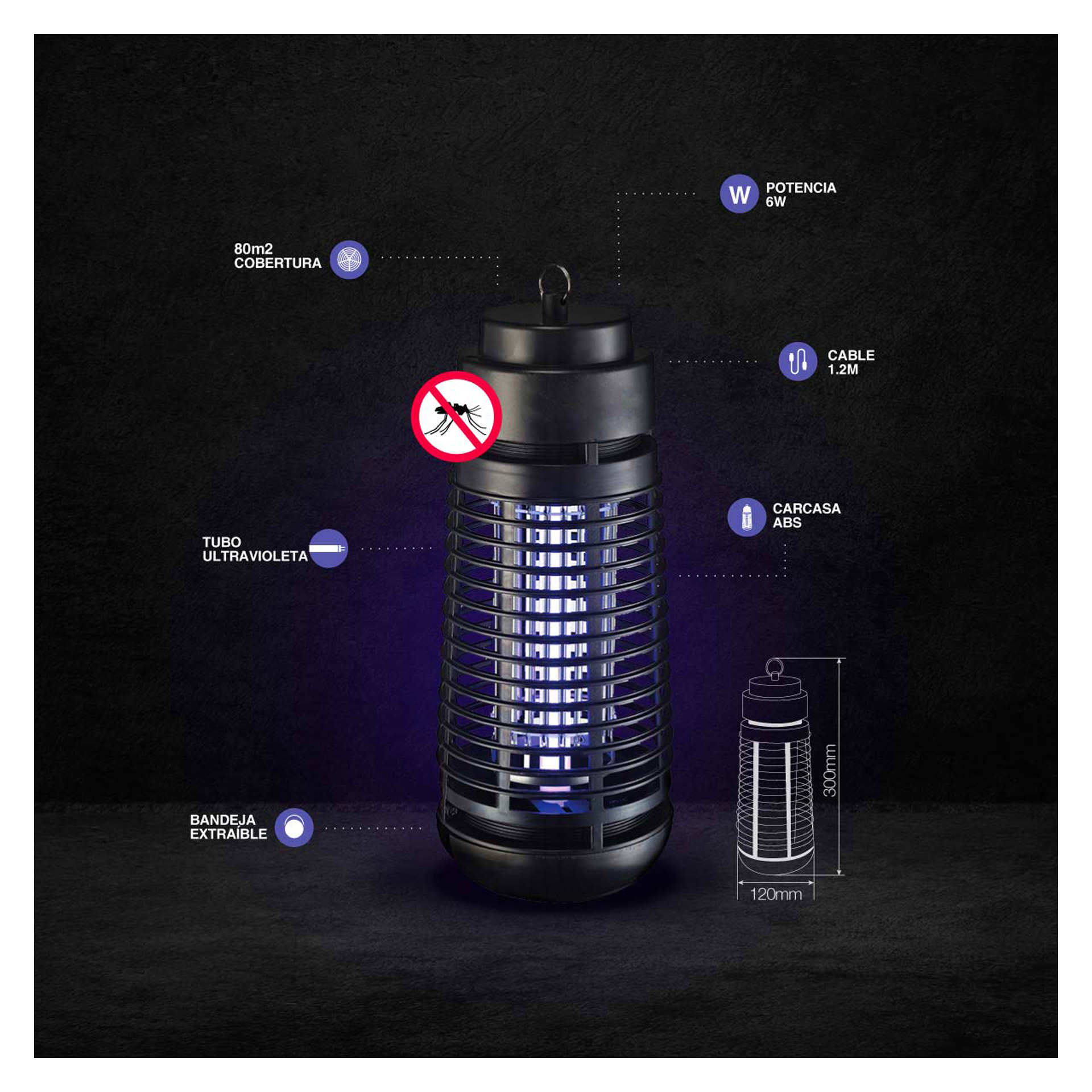 Mata Mosquitos Eletrónico 6W 50m2 Preto