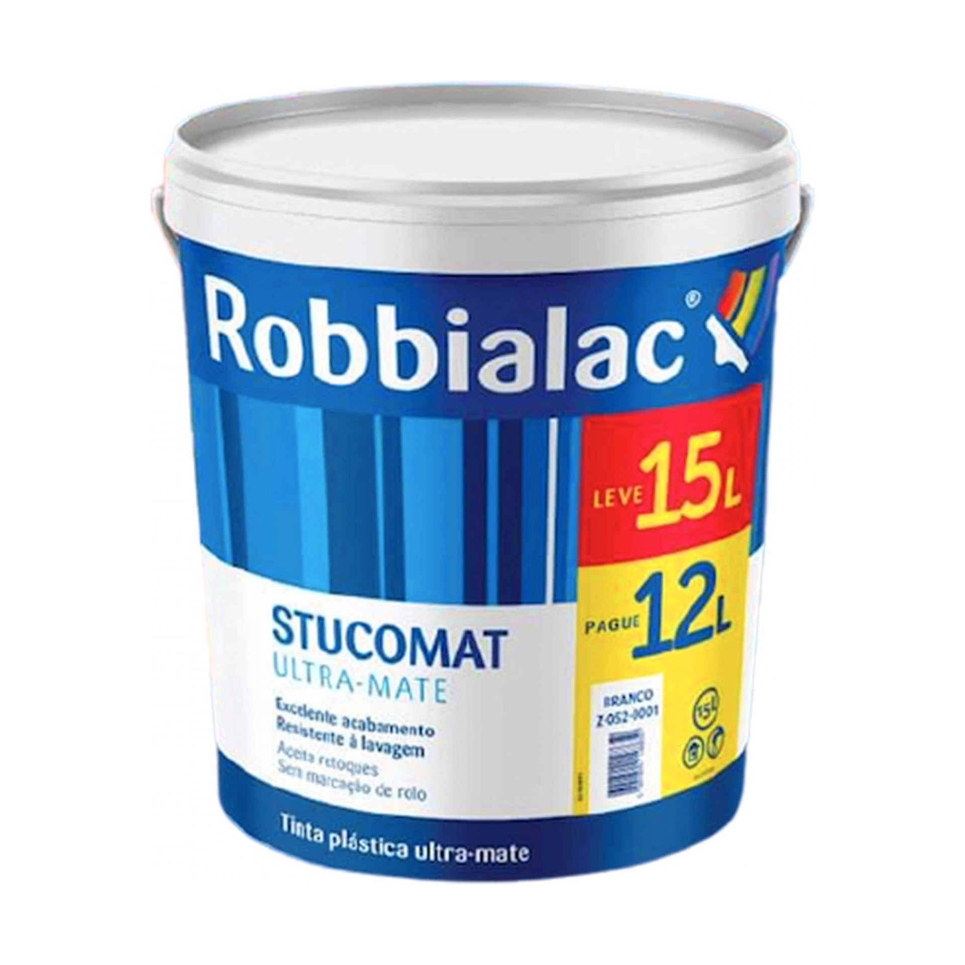 Tinta Stucomat Ultra-Mate Branco 12L + Oferta 3L Robbialac