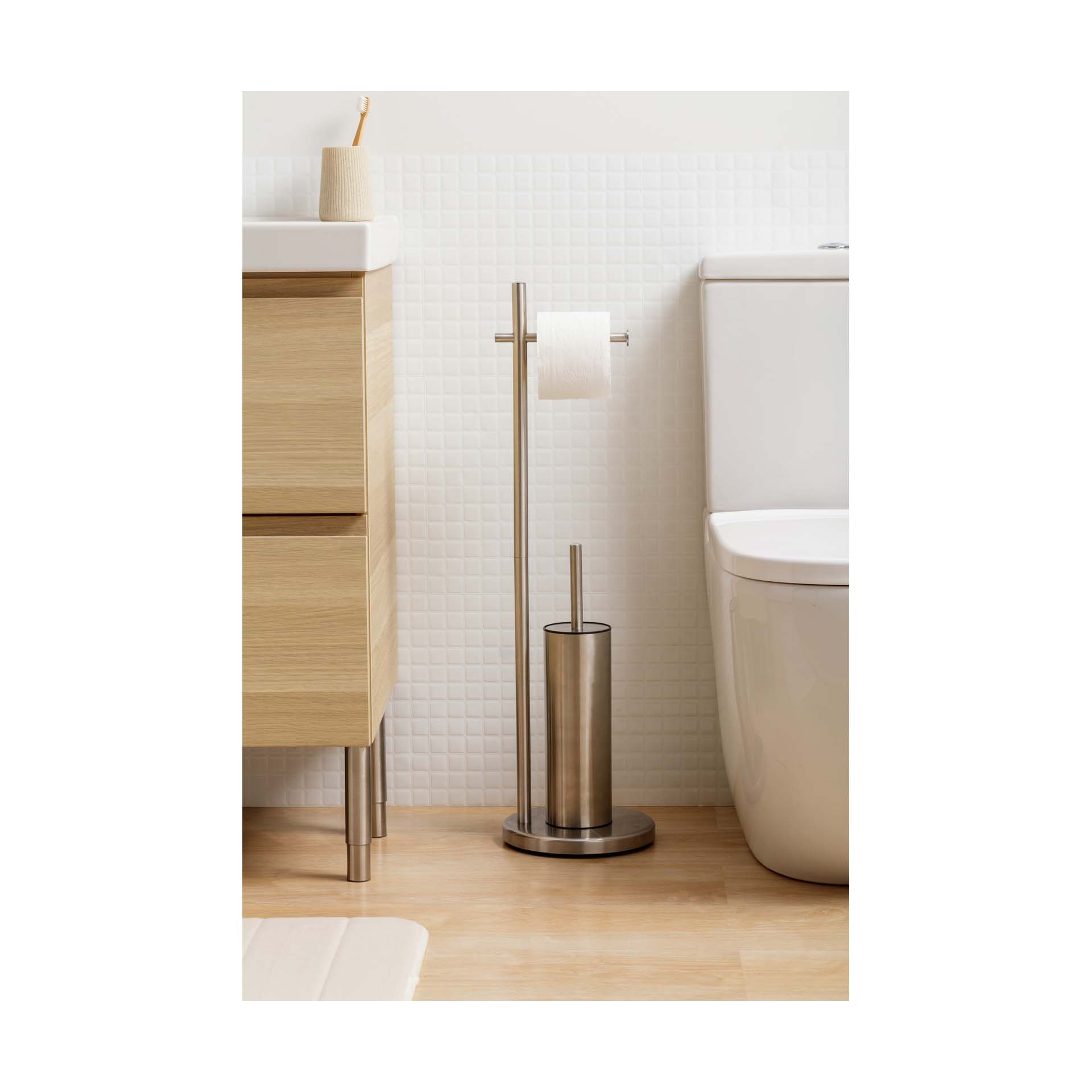 Porta-Rolos com Piaçaba de Pé Inox Satinado Tatay