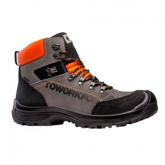 Bota de Trabalho Pele Perwanger Cinza com Biqueira Carbono Trek1 S3 ToWorkFor