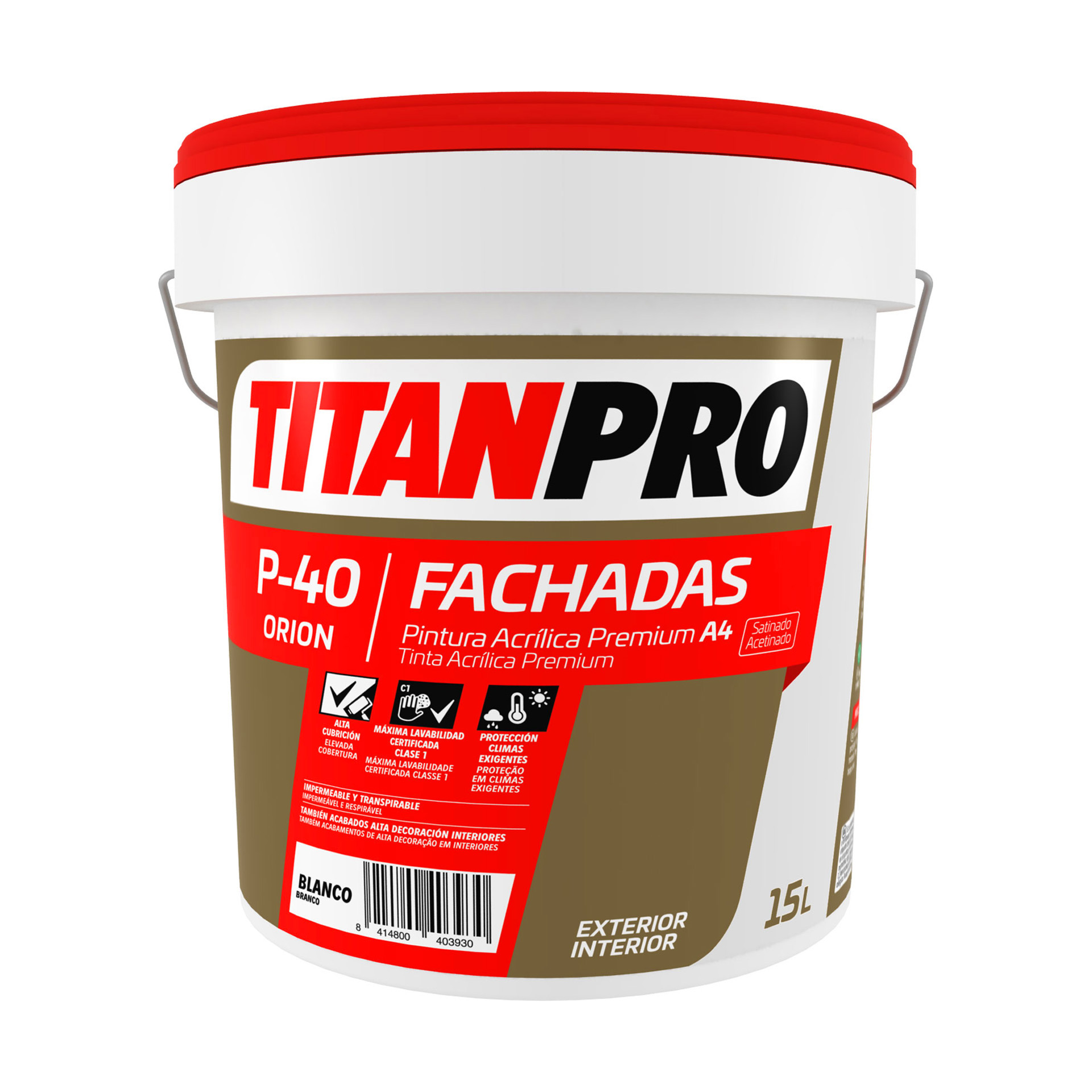 Tinta Acrílica P40 Branco Mate 15L Titan Pro