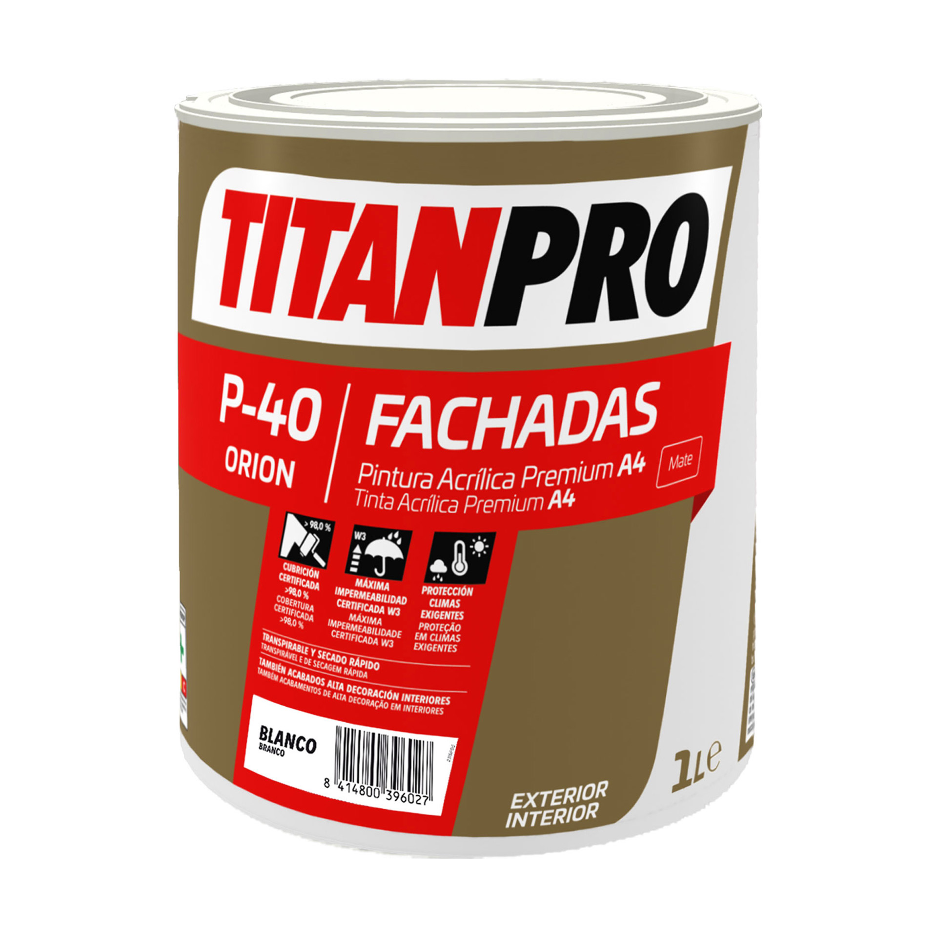 Tinta Acrílica P40 Branco Mate 1L Titan Pro