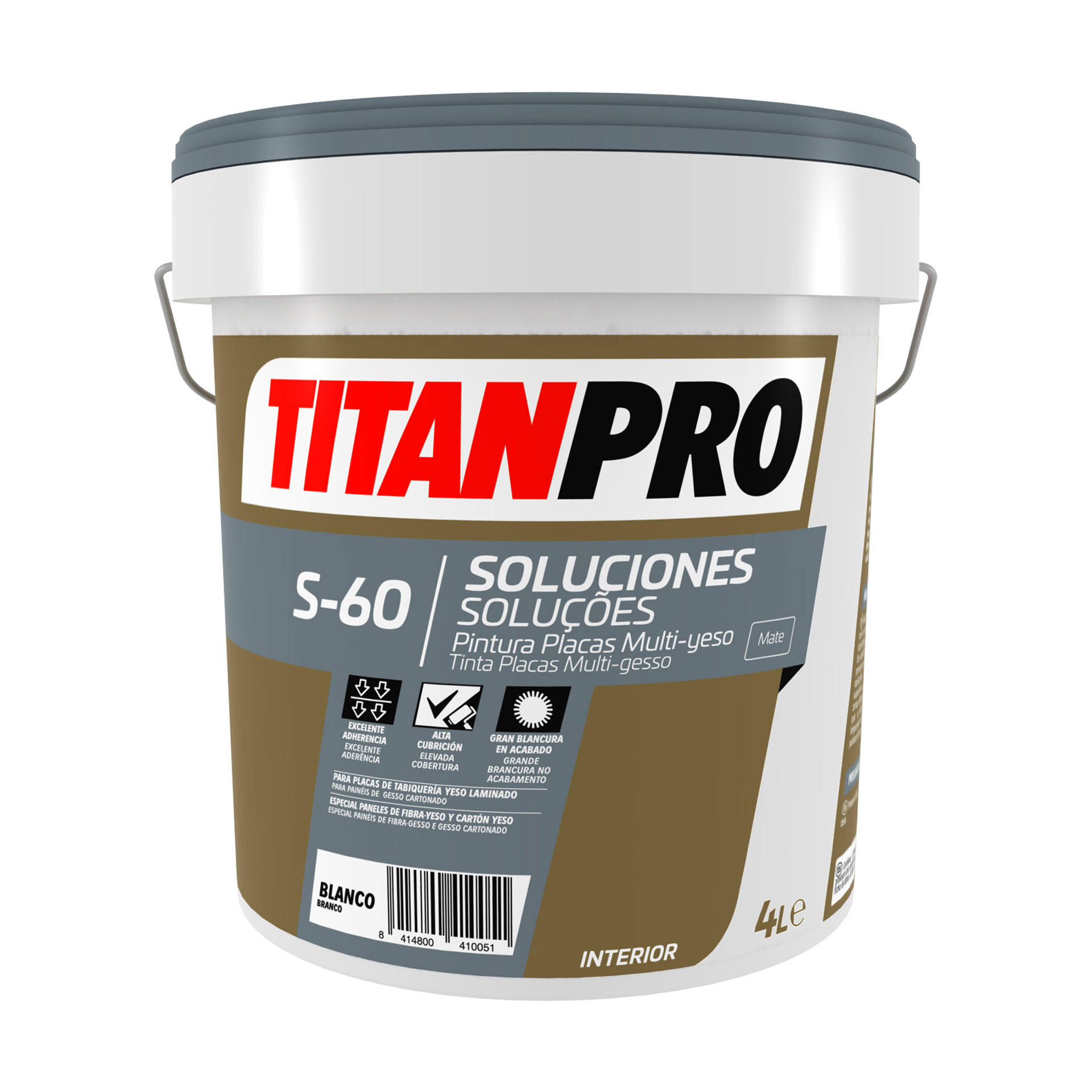 Tinta Plas Multi-Gesso S60 Branco Mate 4L Titan Pro