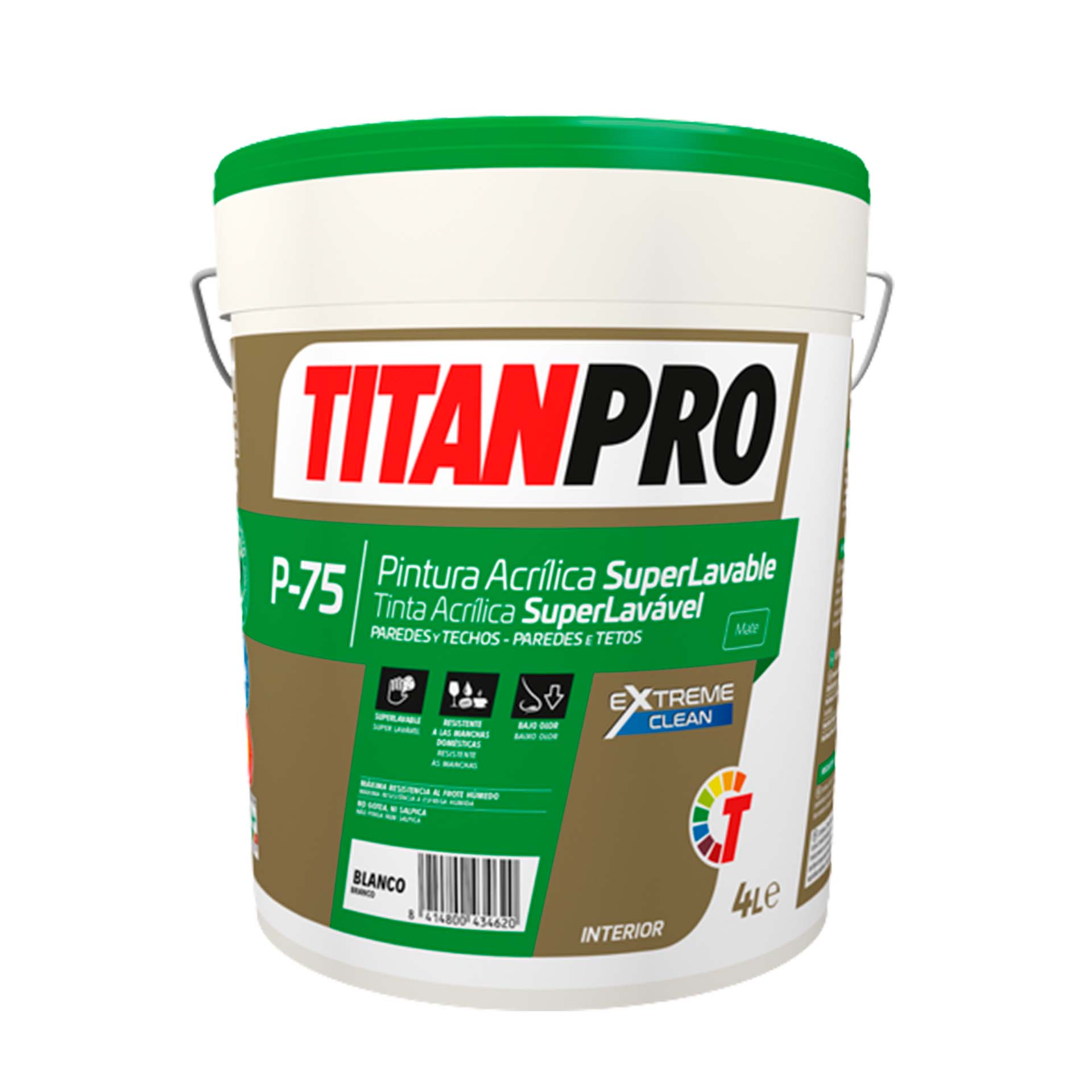 Tinta Acrílica Super Lavável P-75 Branco Mate 4L Titan Pro