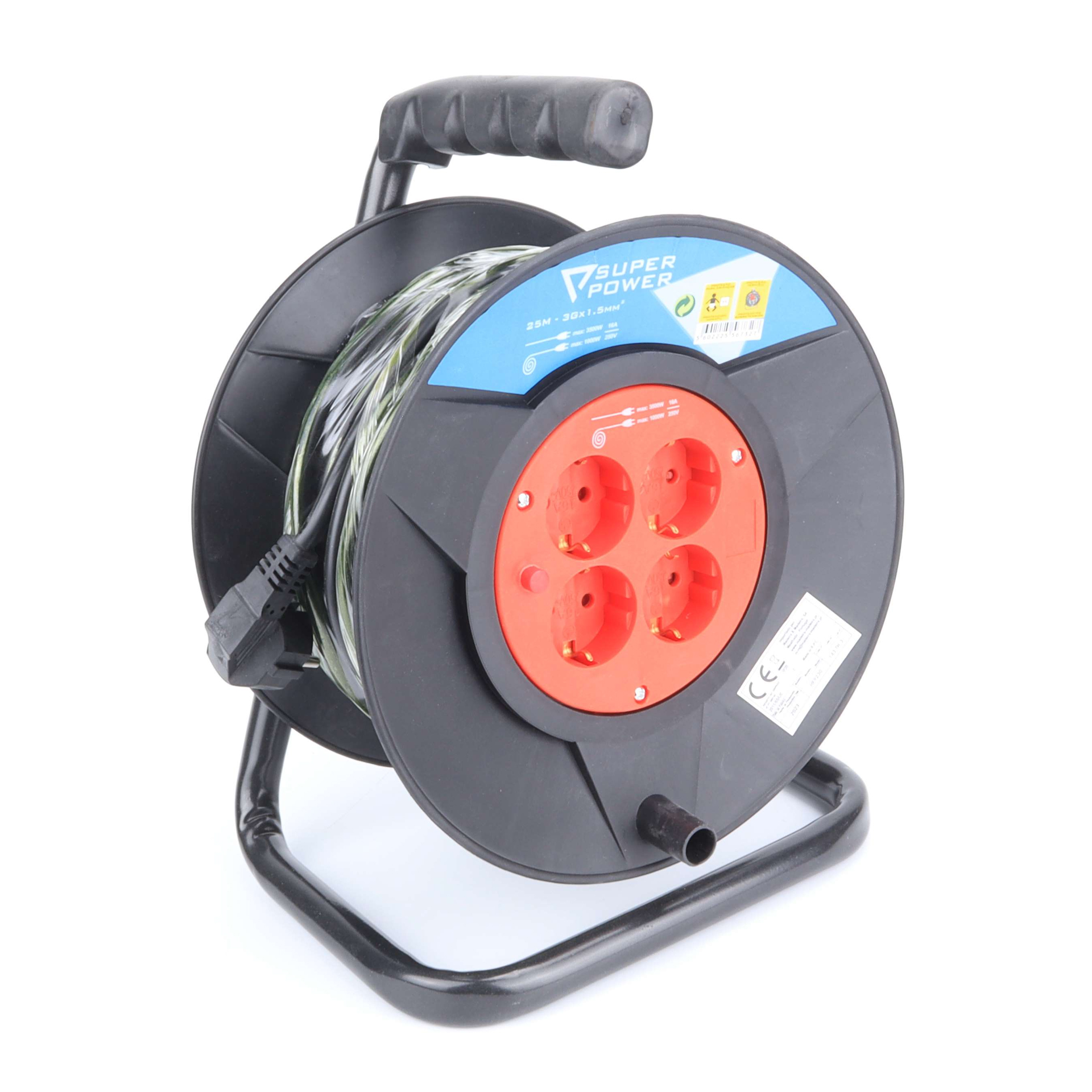 Extensão Elétrica Super Power com Enrolador e 4 Tomadas 25M Mader