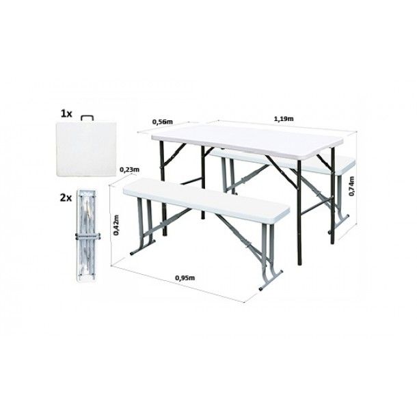 Conjunto de Mesa Dobrvel com 2 Bancos 119x56x73,5cm