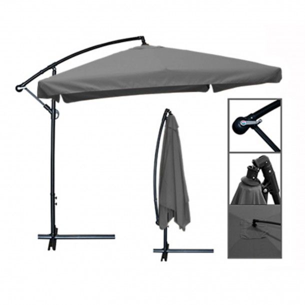 Guarda-Sol Quadrado com Aba de Ferro Cinza 2,50m