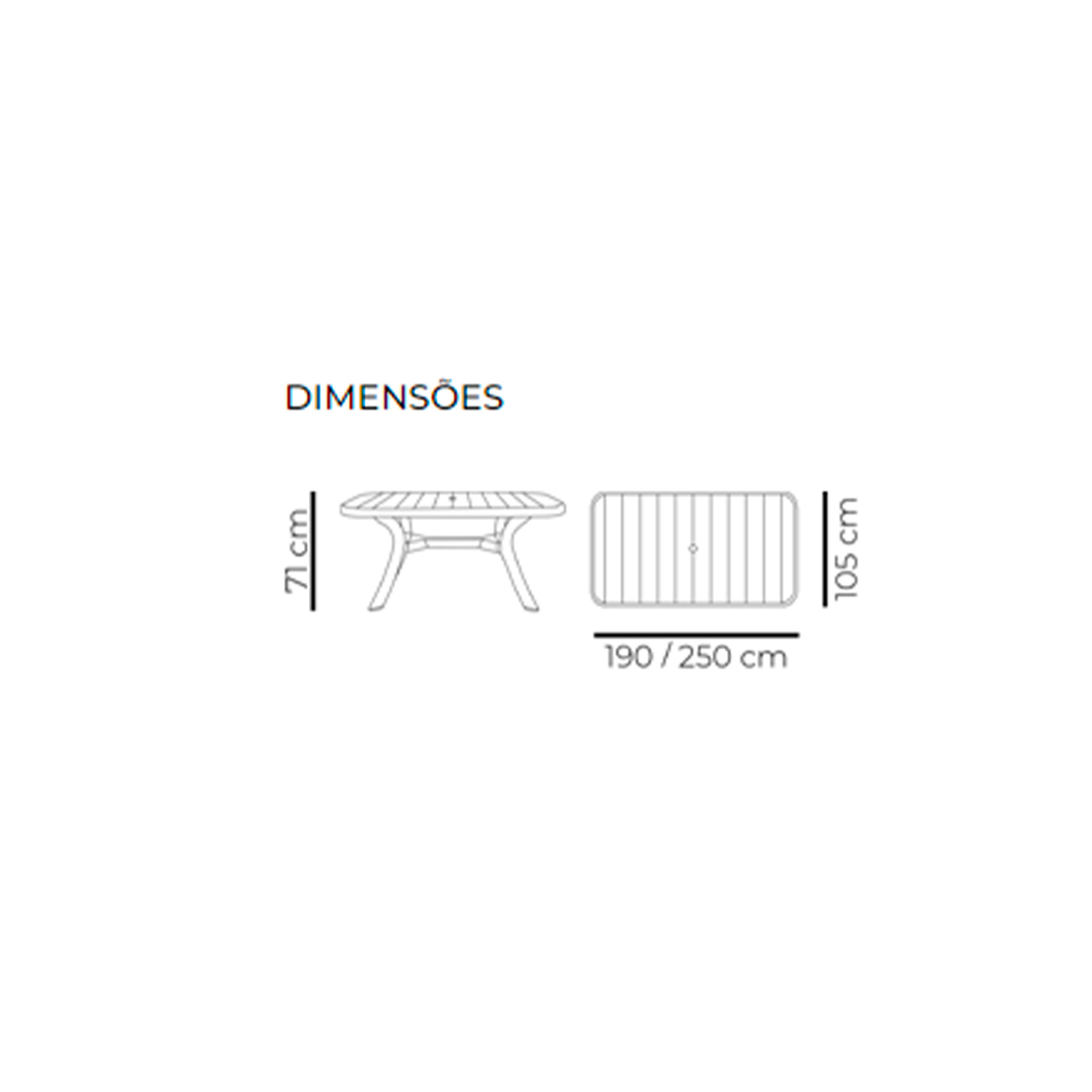 Mesa de Jardim Retangular Extensível Bolivia Antracite 190/250x105cm