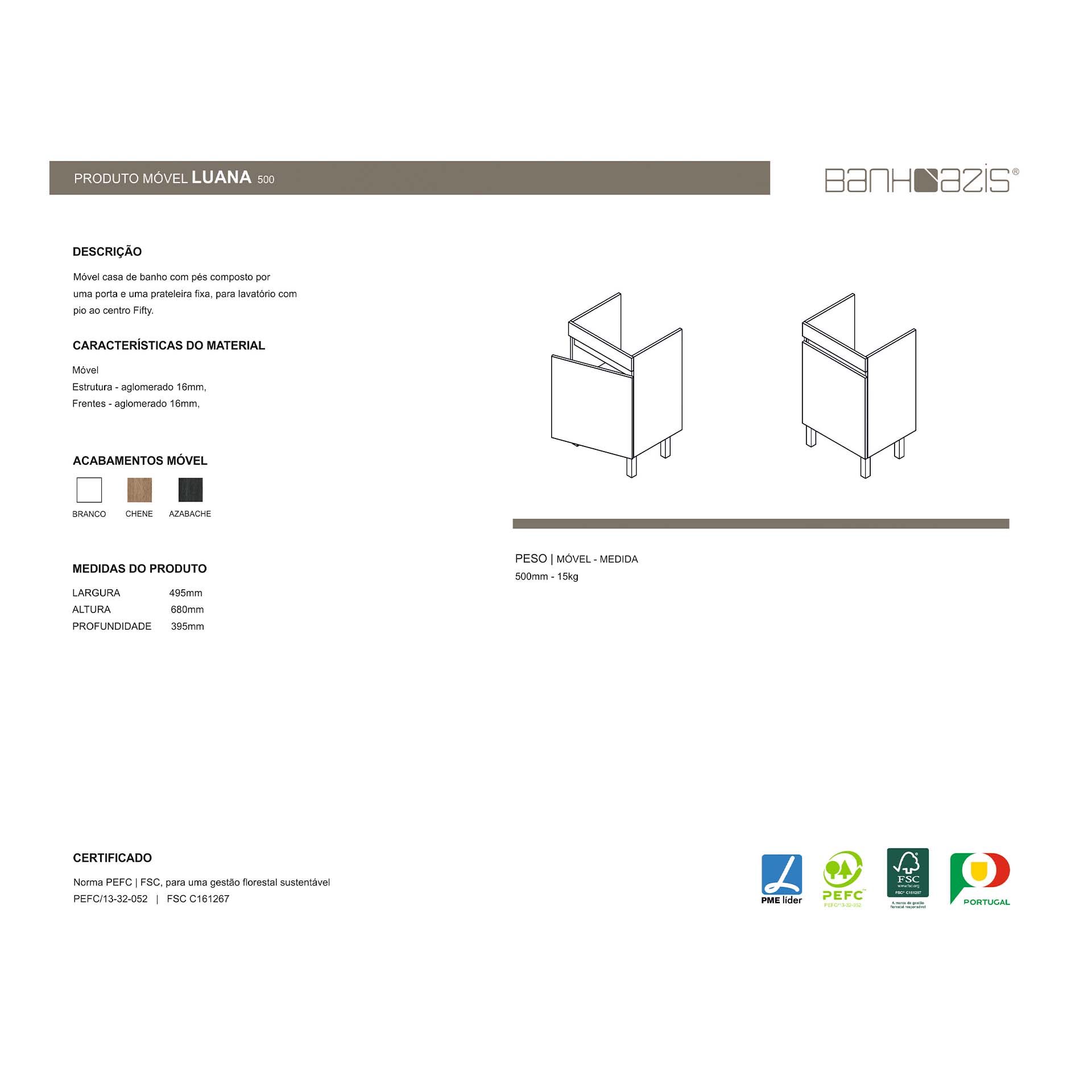 Móvel Casa de Banho Luana com Lavatório Chene 50x41cm Banhoazis