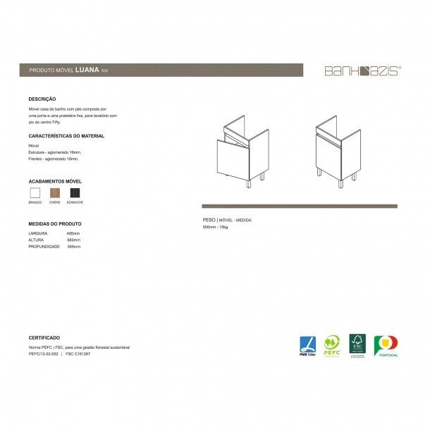 Móvel Casa de Banho Luana com Lavatório Chene 50x41cm Banhoazis Móvel Casa de Banho Luana com Lavatório Chene 50x41cm Banhoazis