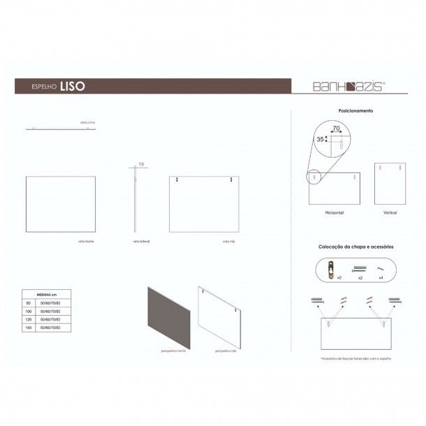 Espelho Liso com Orla Alumínio 60x80cm Banhoazis Espelho Liso com Orla Alumínio 60x80cm Banhoazis