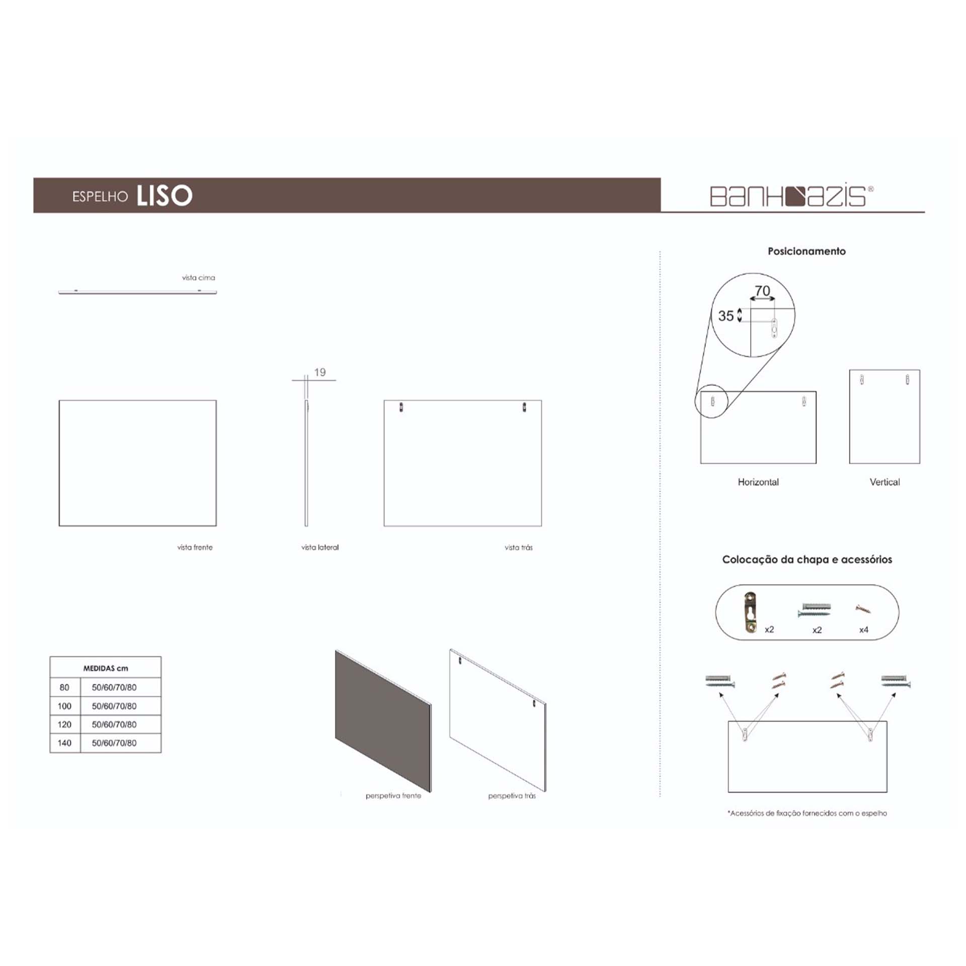 Espelho Liso com Orla Alumínio 60x80cm Banhoazis