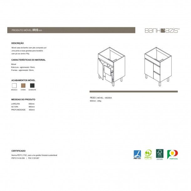 Móvel Casa de Banho Iris 60 com Lavatório 60 Fifty Banhoazis Móvel Casa de Banho Iris 60 com Lavatório 60 Fifty Banhoazis