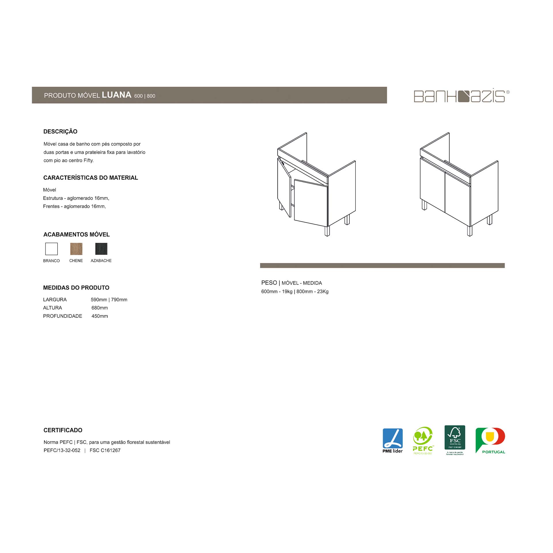 Móvel Luana 60 com Lavatório 60 Fifty Banhoazis