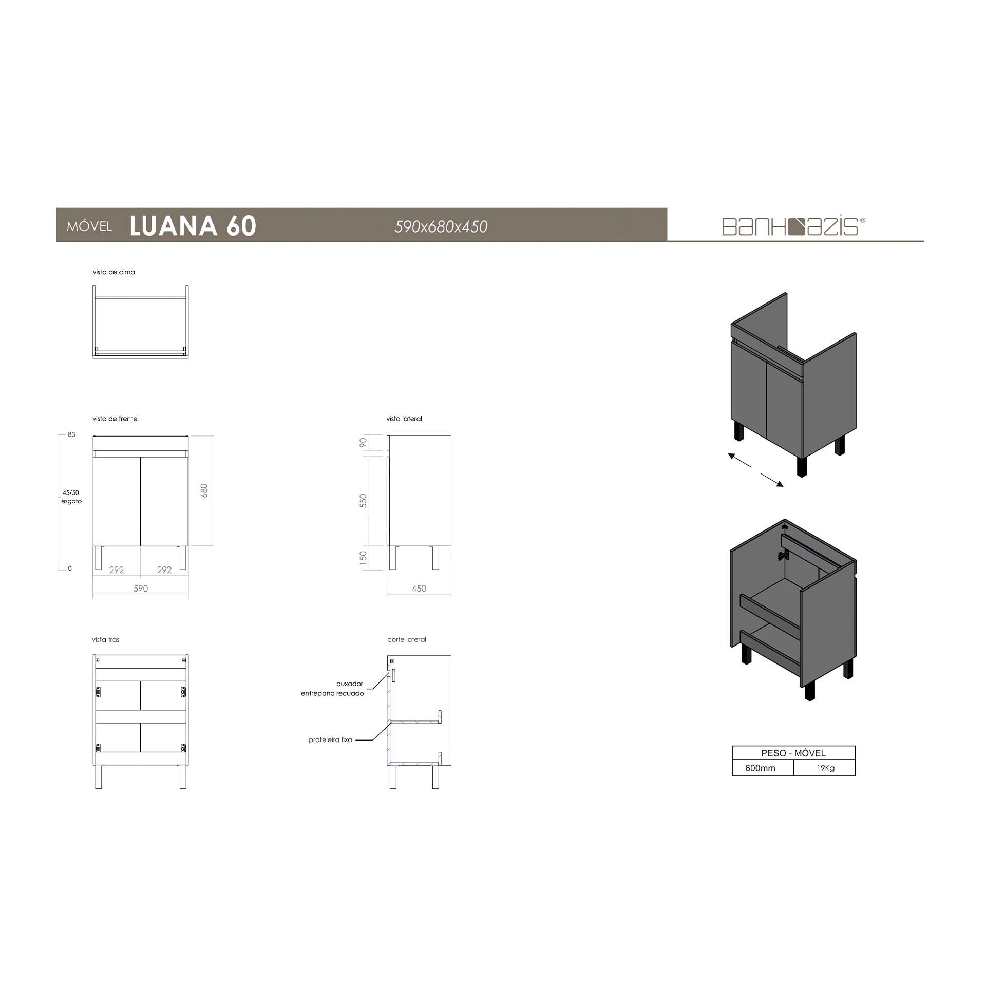 Móvel Luana 60 com Lavatório 60 Fifty Banhoazis