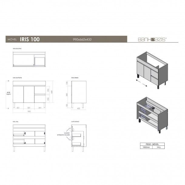 Mvel Casa de Banho Iris 100 Chene com Lavatrio 100 Fifty Banhoazis