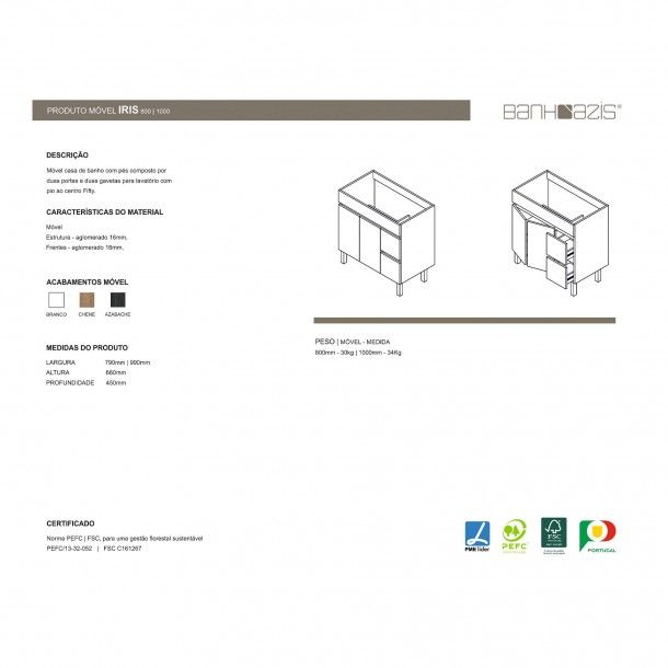 Mvel Casa de Banho Iris 100 Chene com Lavatrio 100 Fifty Banhoazis